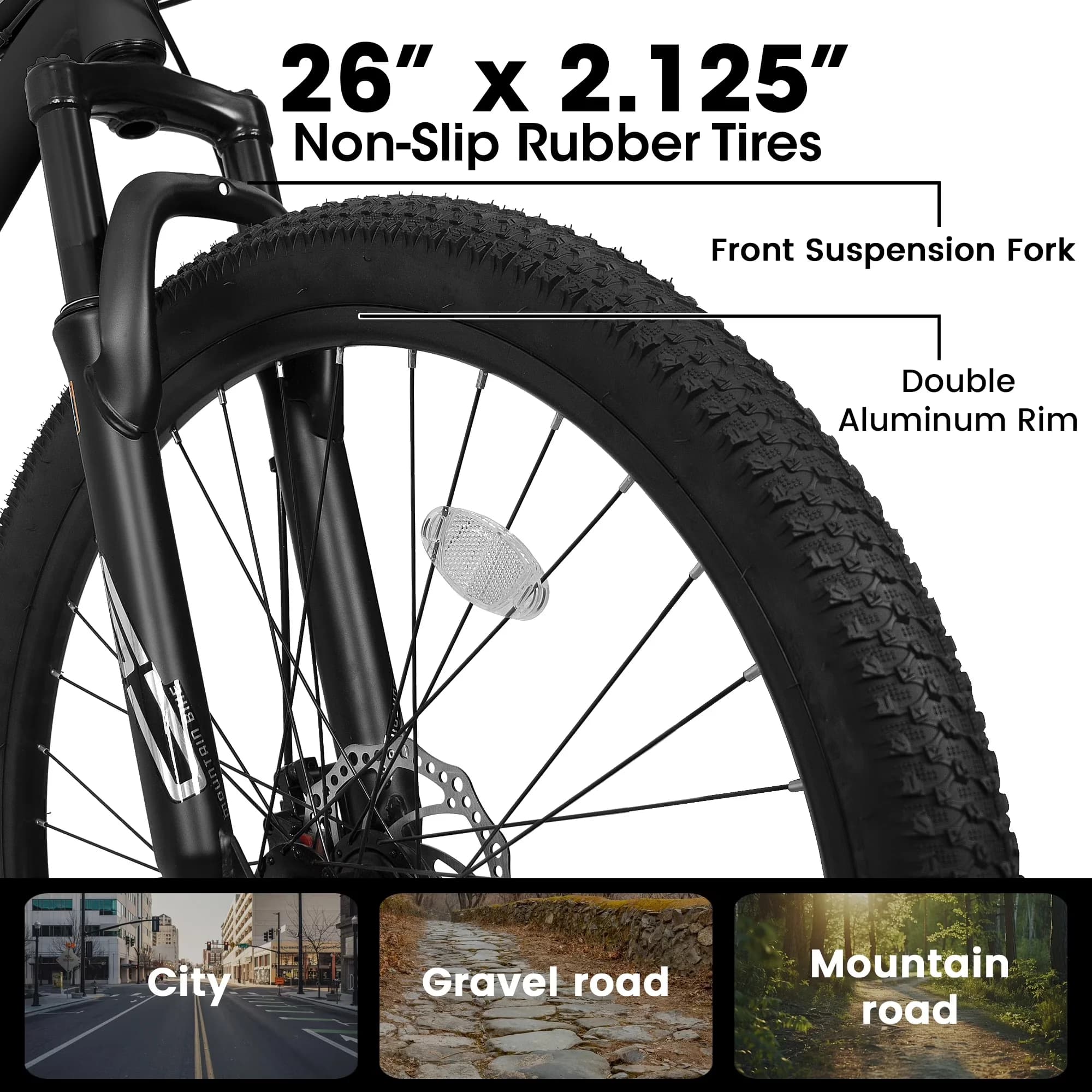 Classic Mountain Bike with Adjustable Seat Height, 21 Speed Full Suspension MTB, High Carbon Steel Frame - Black Model F67F06