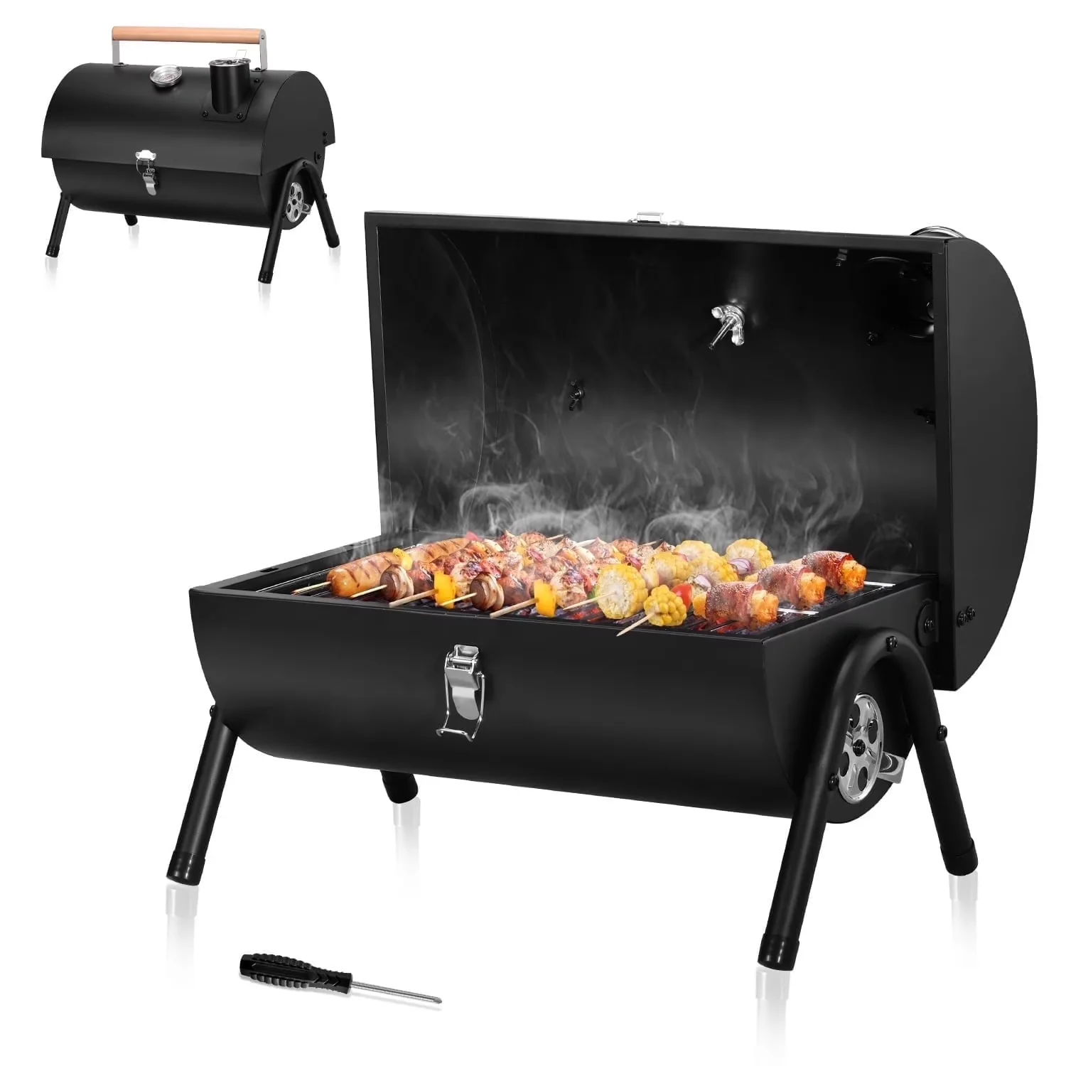 Stylish Charcoal Grill with Portable, Thermometer, Tabletop - Iron Steel Model 25D223