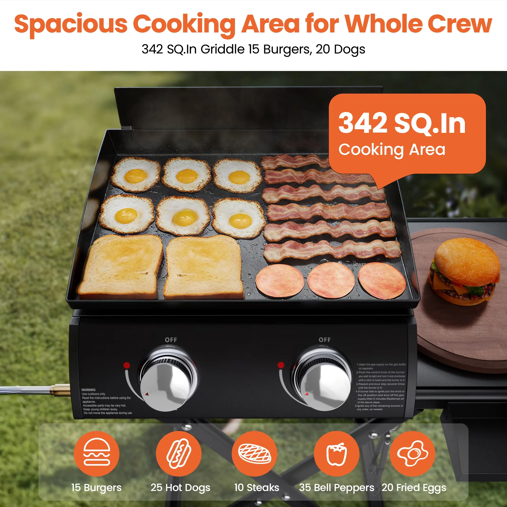 Professional Flat Top Grill with 20000 BTU, Foldable Legs - Black Steel Model 0C3A12