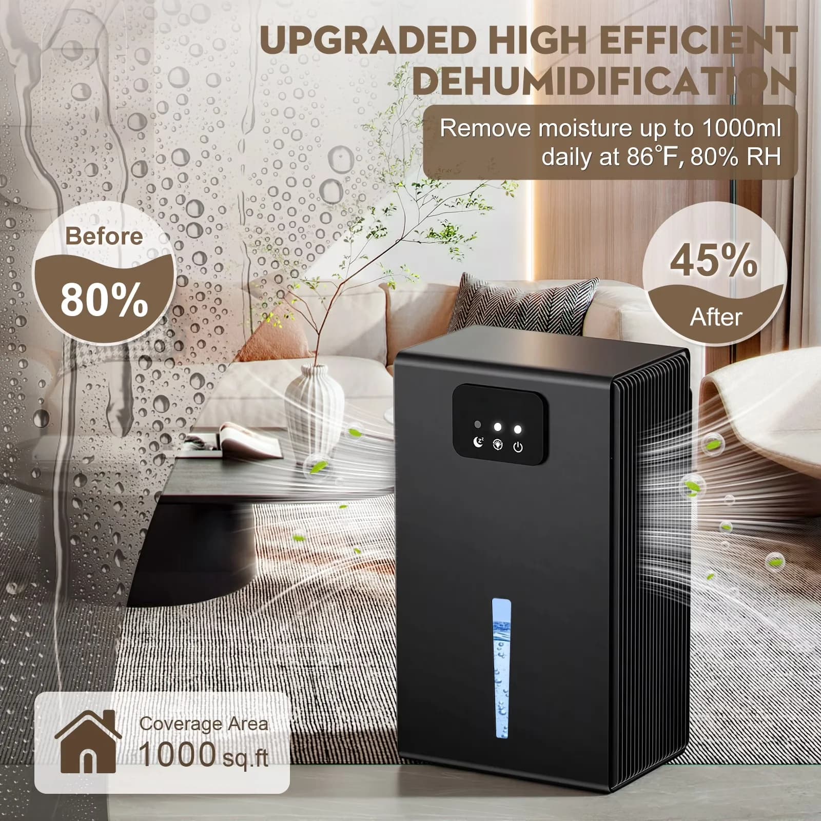 Dehumidifier Sleek with Bucket Full Indicator, Automatic Shut-Off, Energy Efficient for Home - Model A8CD92