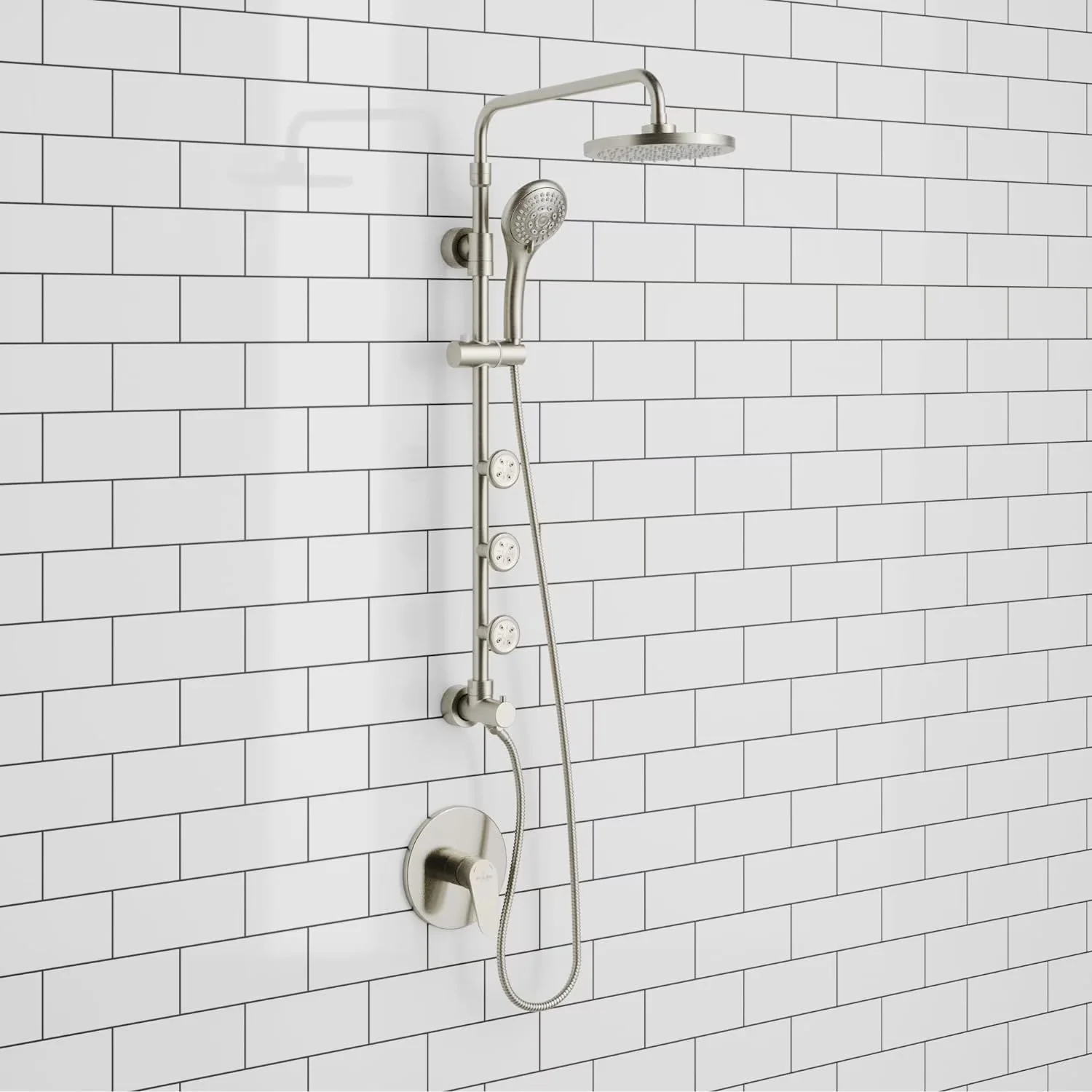 Quality Shower Head with Handheld, Lanikai 8-in Rain Showerhead System - Brass Silver Model DE01D4