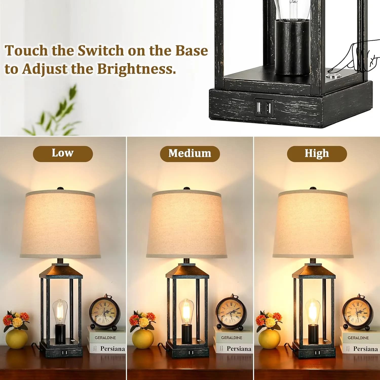 Efficient Lamp Set with LED, Farmhouse - Iron, Linen Black for Living Room Model BDAC43