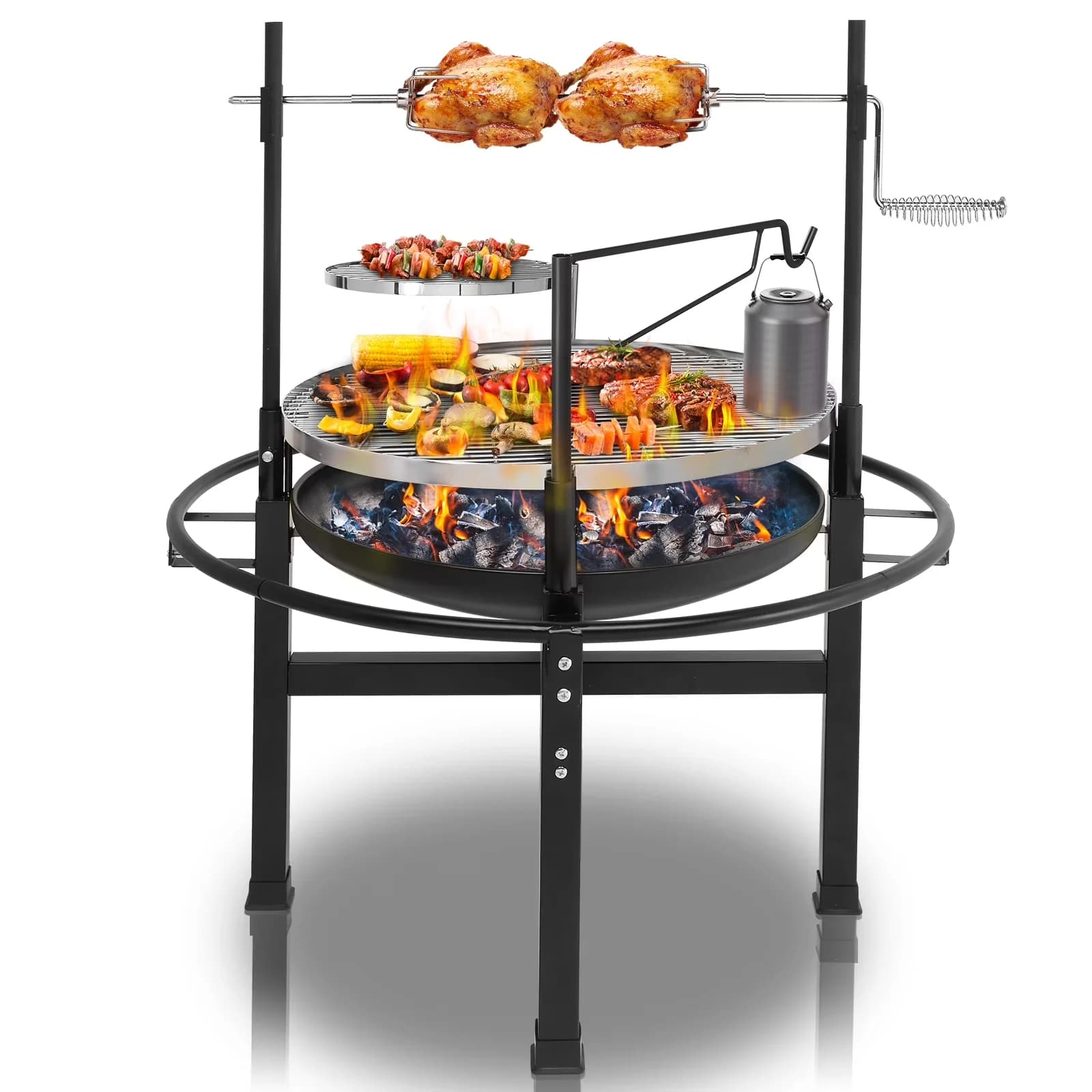 Efficient Flat Top Grill with Portable, Charcoal Basket, Round Iron Charcoal - Iron C-Black for Outdoor, Camping Model FFCDC7