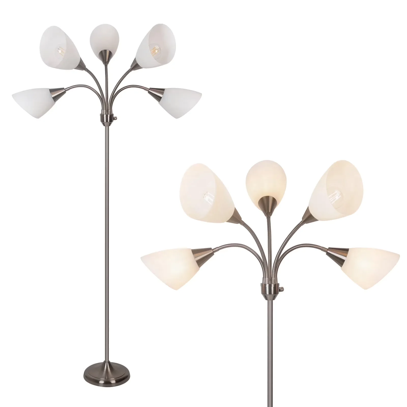 Premium Floor Lamp with LED, Adjustable Head, Torchiere Lamps - Silver Metal for Bedroom Model 7CD7CF