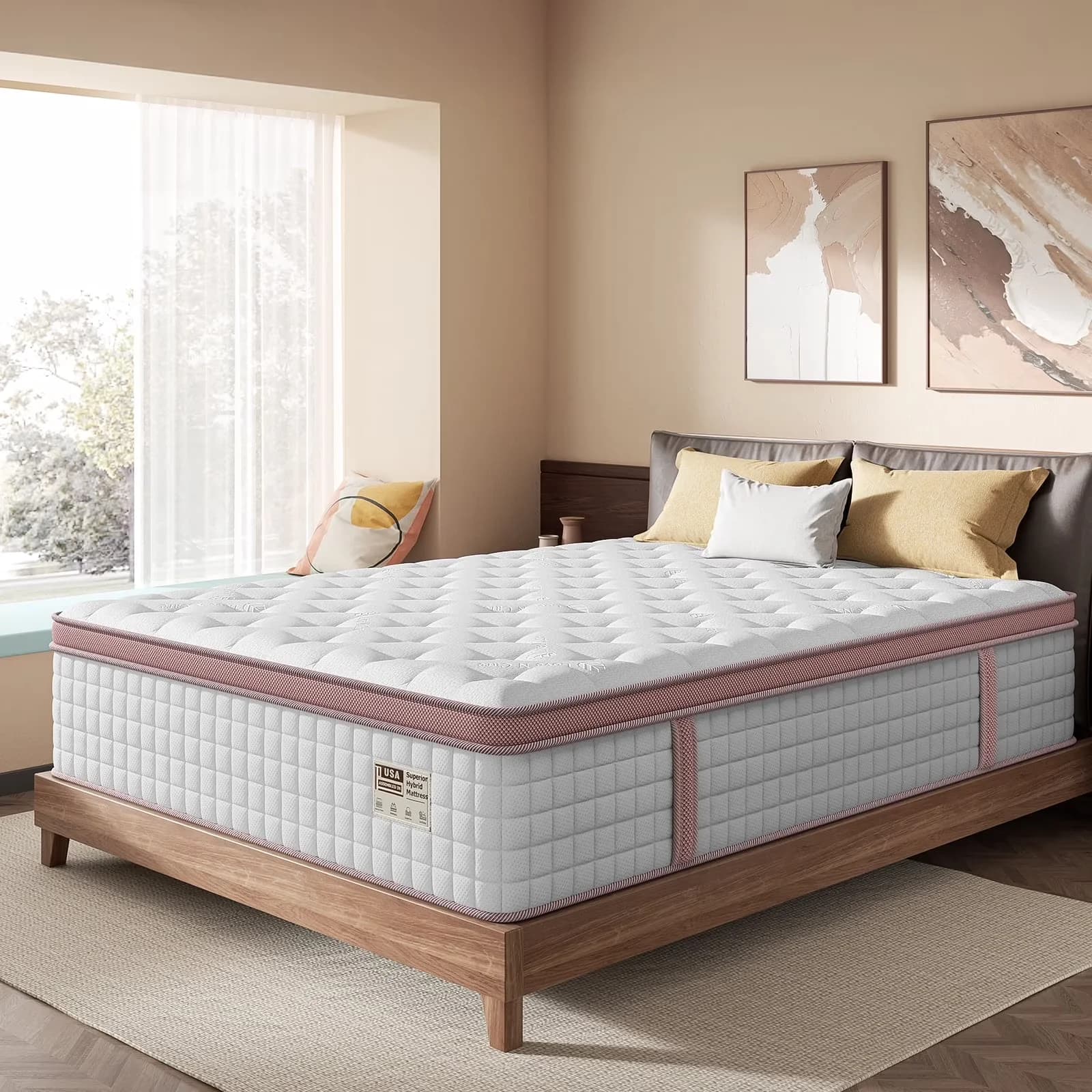 Modern Mattresses Accessory with Breathable Construction, Mattress-In-A-Box, Gel Memory Foam - Beige Gel Memory Foam;Pocket Springs Model 87A196