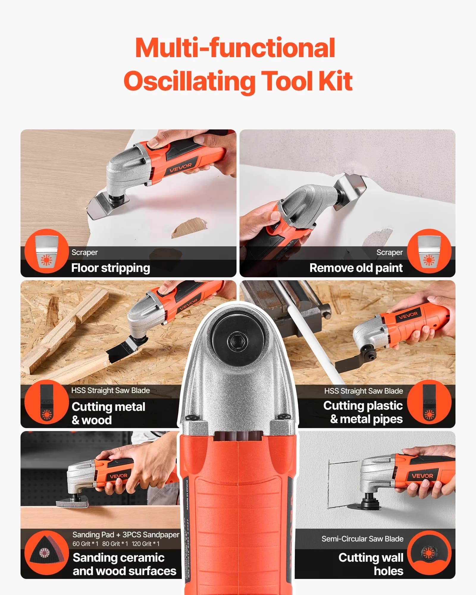 Stylish Woodworking with Multi Tool, Anti-Slip, Oscillating Tool Multitool - Black Model A3F988