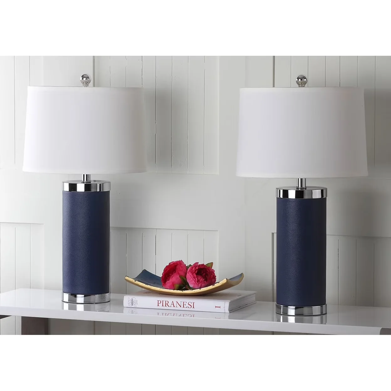 Premium Table Lamp with Transitional, Contemporary, Leather 25 in. H Retro Column - Blue Pu Leather Model E21FB2