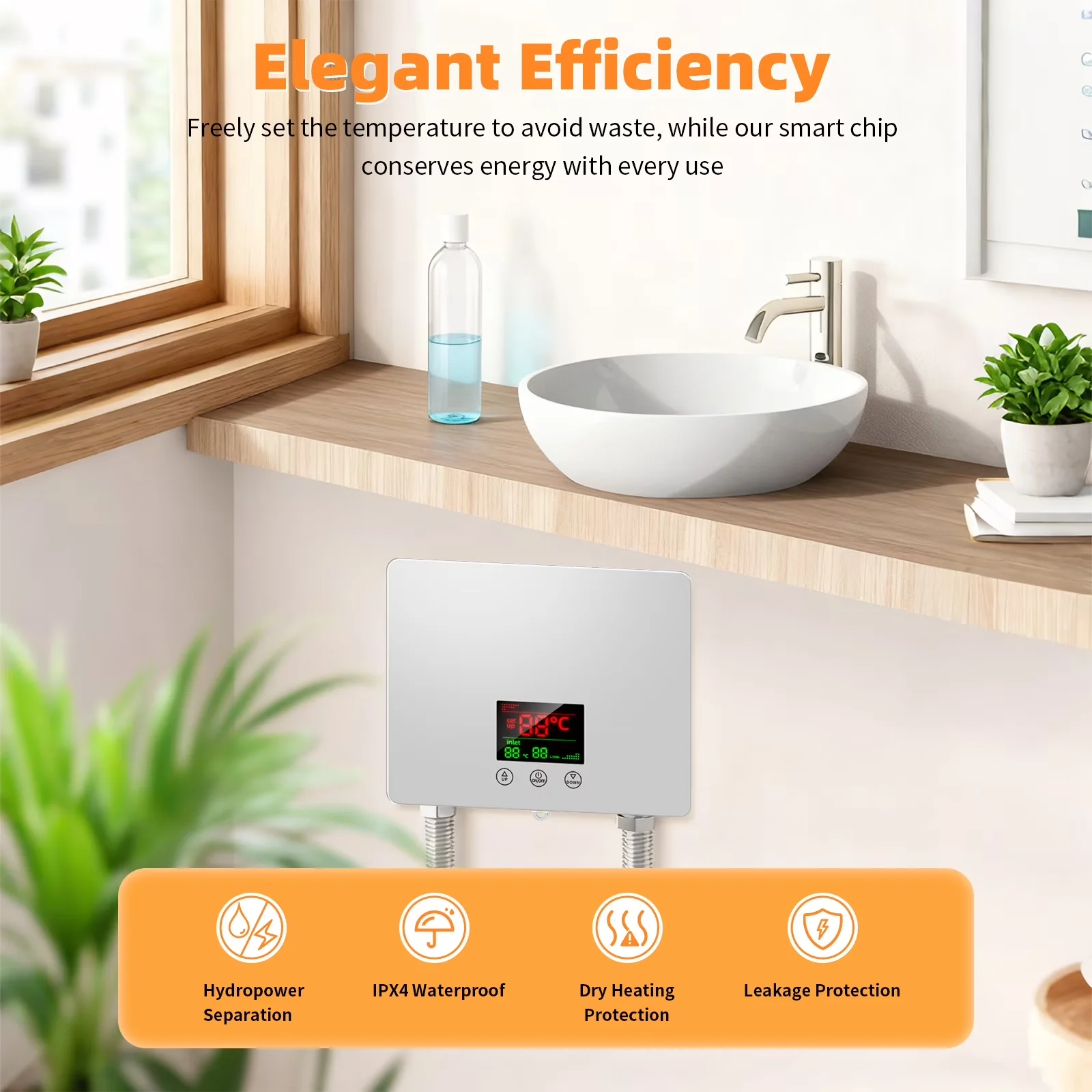Professional Plumbing with 4500W, Easy Installation, Electric Tankless Water Heater - Model 6449F2