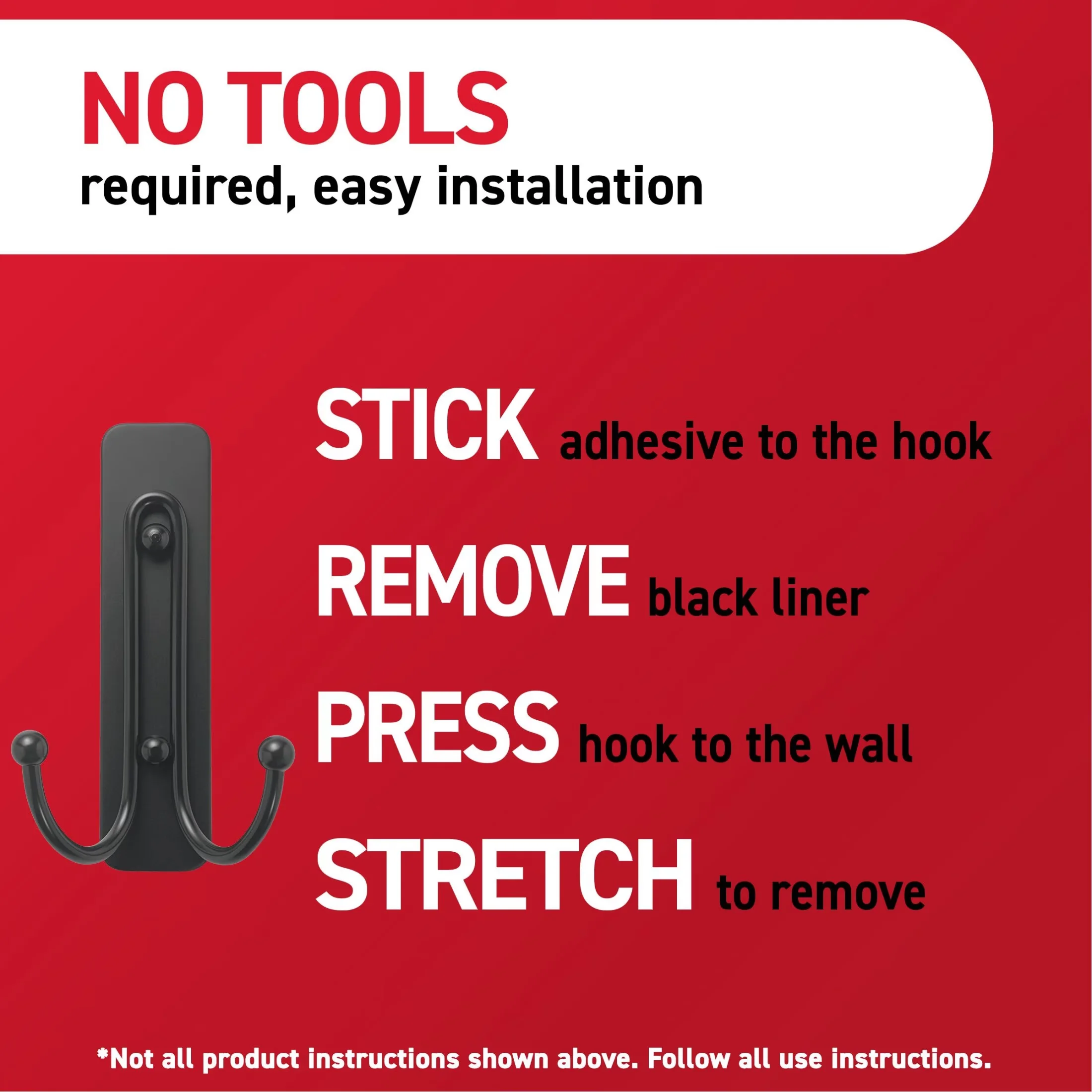 Innovative Damage-Free Hanging with Easy Installation, Wall-Mountable - Plastic Black Model 7E2A37