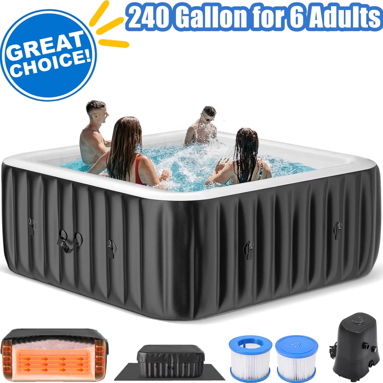 Essential Hot Tub with Energy Efficient, Led Display, Inflatable - Blue Model 53D898