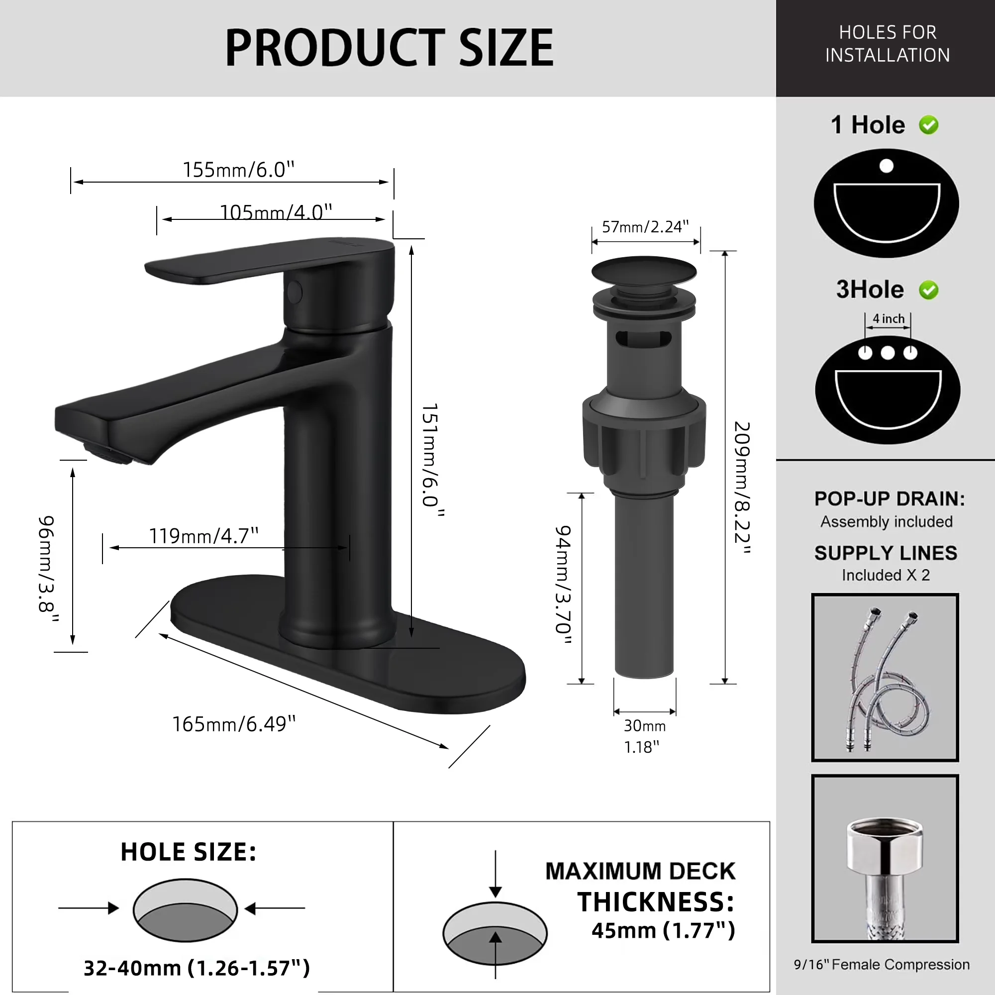 Plumbing Quality with Adjustable Temperature, Simple Installation - Black Metal Model 9C3B3D