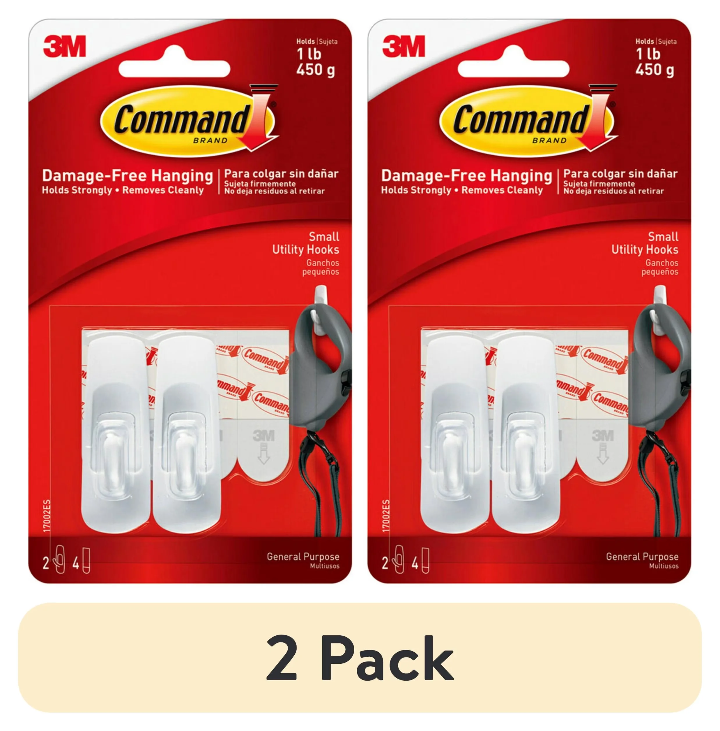 Quality Damage-Free Hanging with Easy Clean, 2 Plastic Hooks - White Plastic Model 72609B