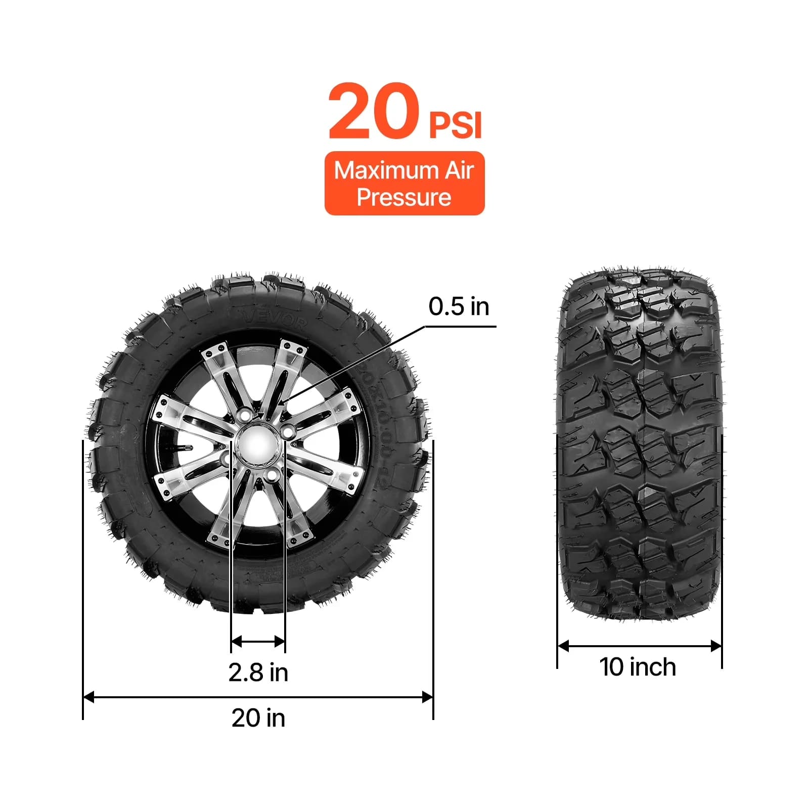 Compact Golf Cart Tire with All-Weather, Durable Construction, Smooth - 20x10-12 Model 4B17B7