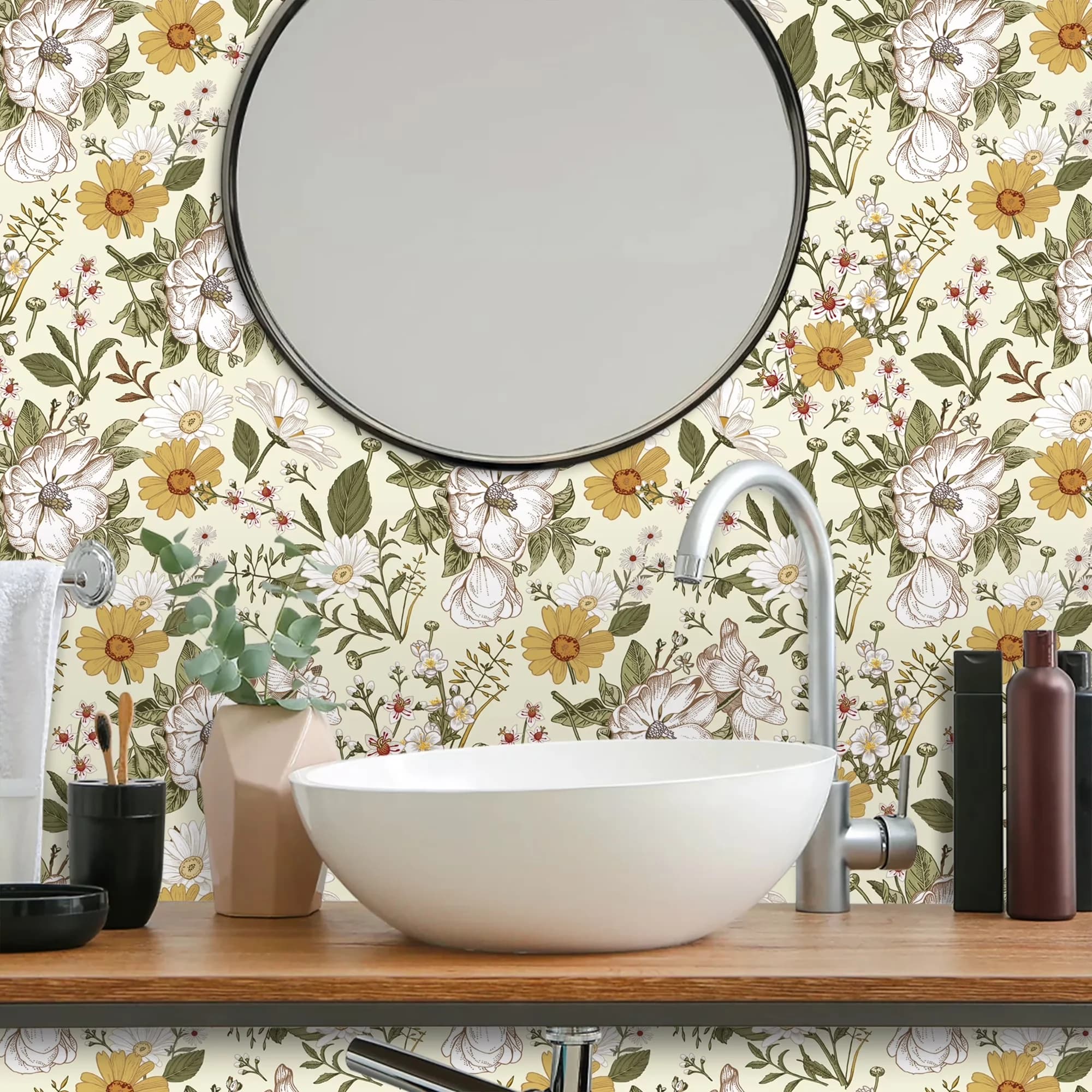 Classic Wallpaper with Removable, Name: Flower Wallpaper, Available dimensions: 17.7"x118" - Pvc Beige Model 784123