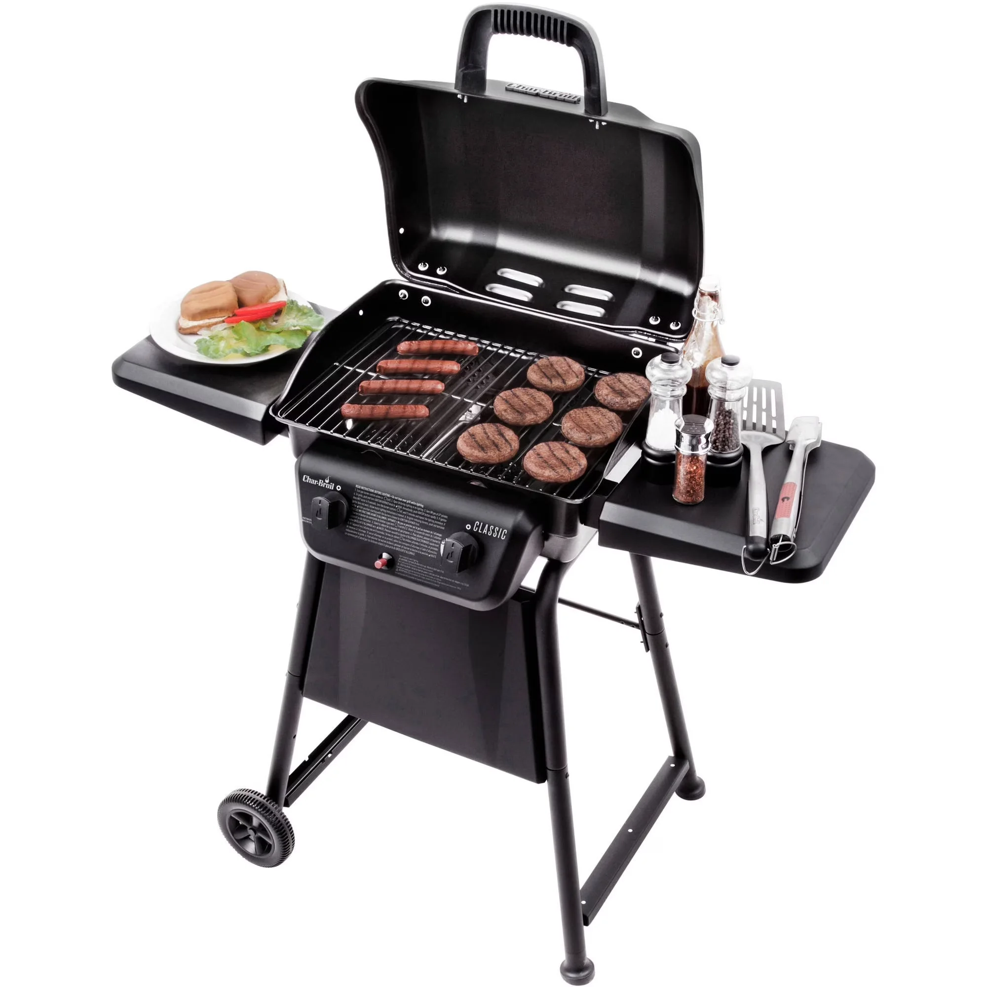 Gas Grill Professional with Warming Rack, 20,000 BTUs of cooking power - Black Stainless Steel Model 55AB44