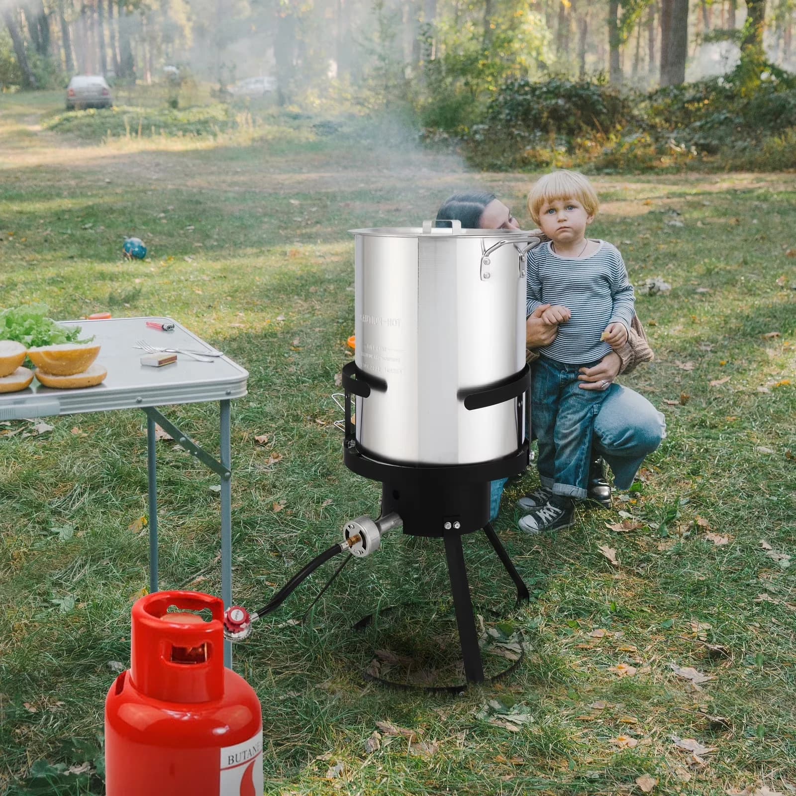 Outdoor Fryer Sleek with 54000 BTU, Dishwasher Safe, 30QT Aluminum - Sliver Aircraft-Grade Aluminum,Cast Iron Burner Model D0769A