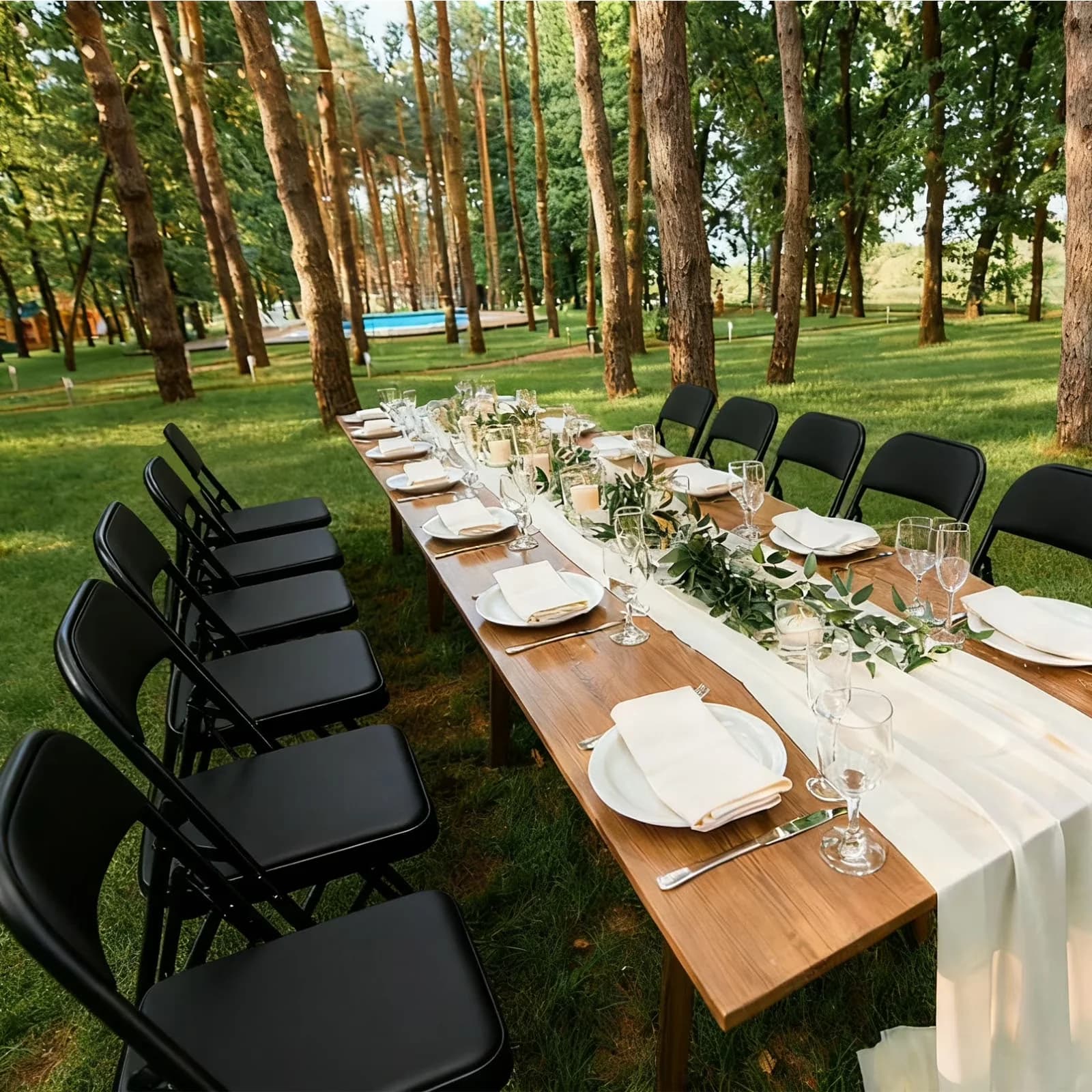 Modern Patio Chair with Padded, Set of 12 Folding Chairs, Padded Seats and Backs - Black for Indoor, Outdoor Model 2924F3