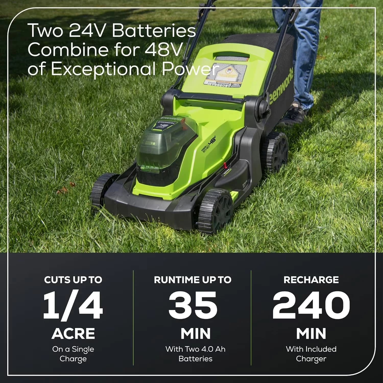 Quality Push Mower with Battery, 48V, Brushless Motor - Green - Quality Construction Model 05DE83