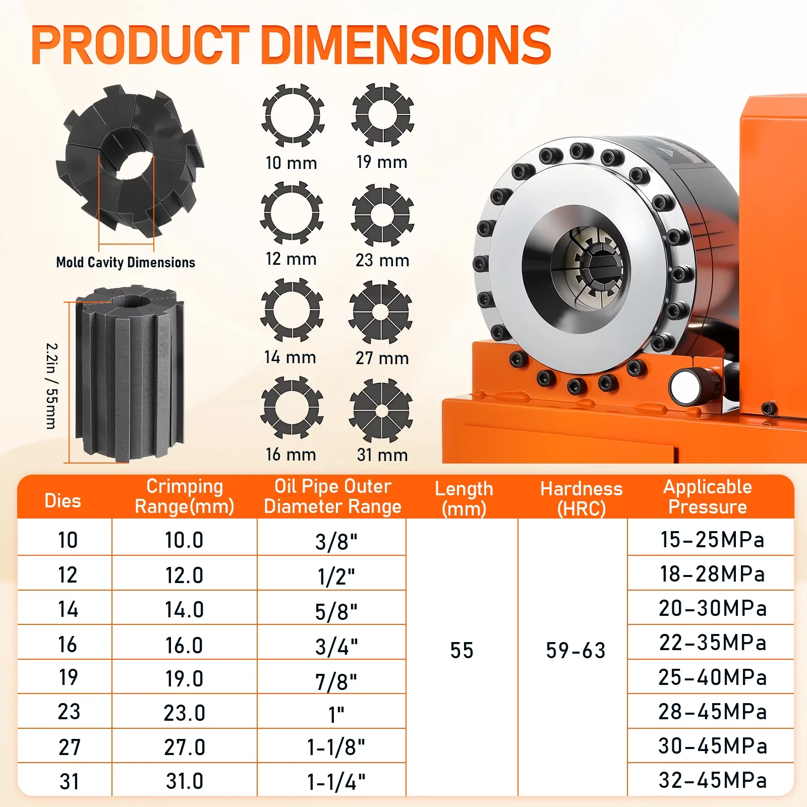 Woodworking Essential with 110V, Easy Set Up, Electric Hydraulic Hose Crimper Tool - Orange Model A9DDEE