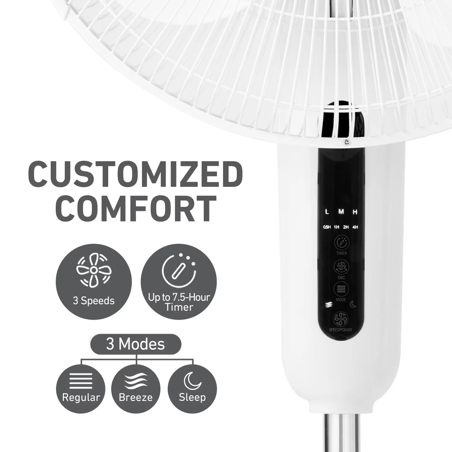 Sleek Fans In Cooling with Remote Controlled, Remote, 16" Digital Stand Fan - White Plastic Model FAE41B