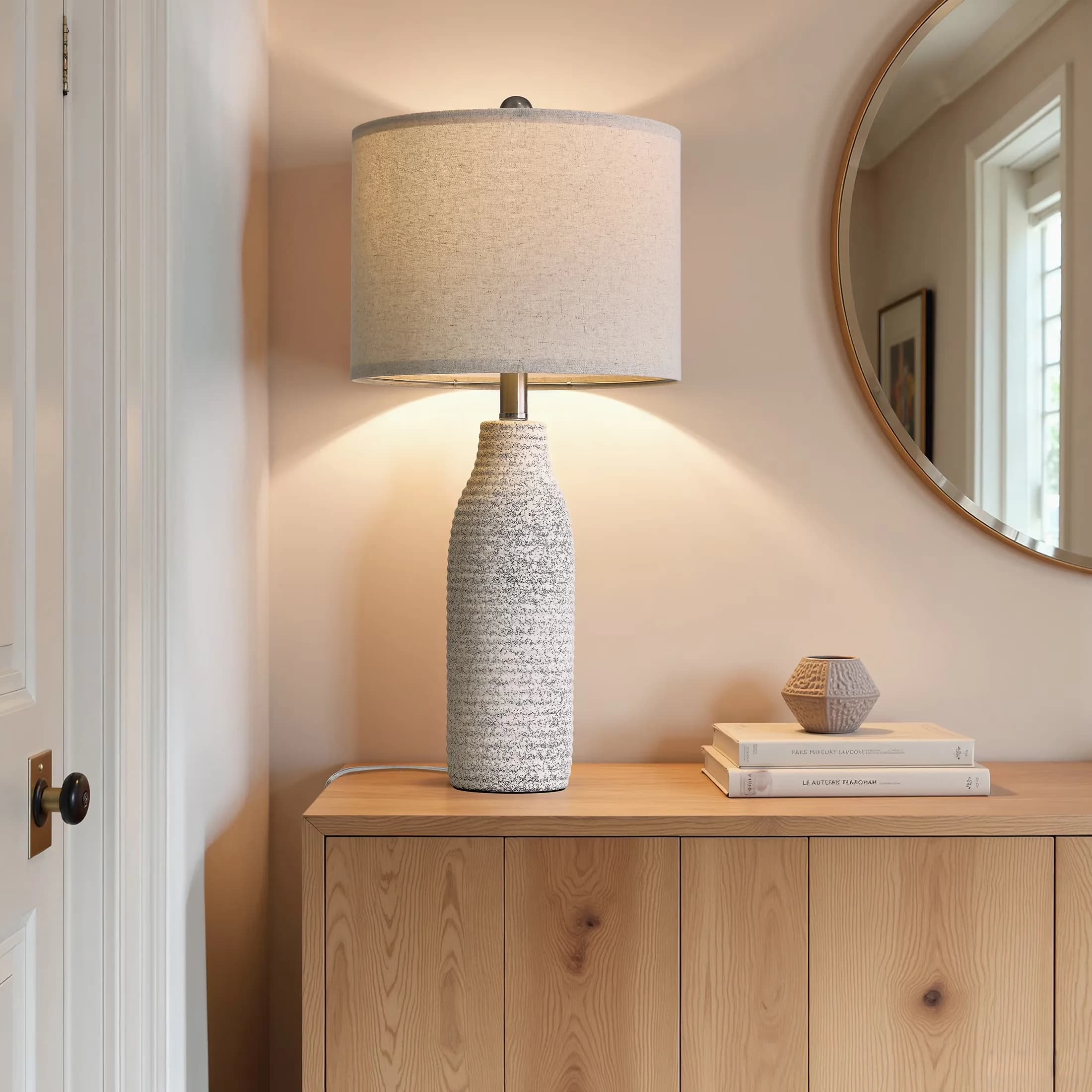 Stylish Table Lamp with LED, Modern, 25" White Ceramic Lamps Set of 2 - White Ceramic for Living Room, Bedroom Model B6579F