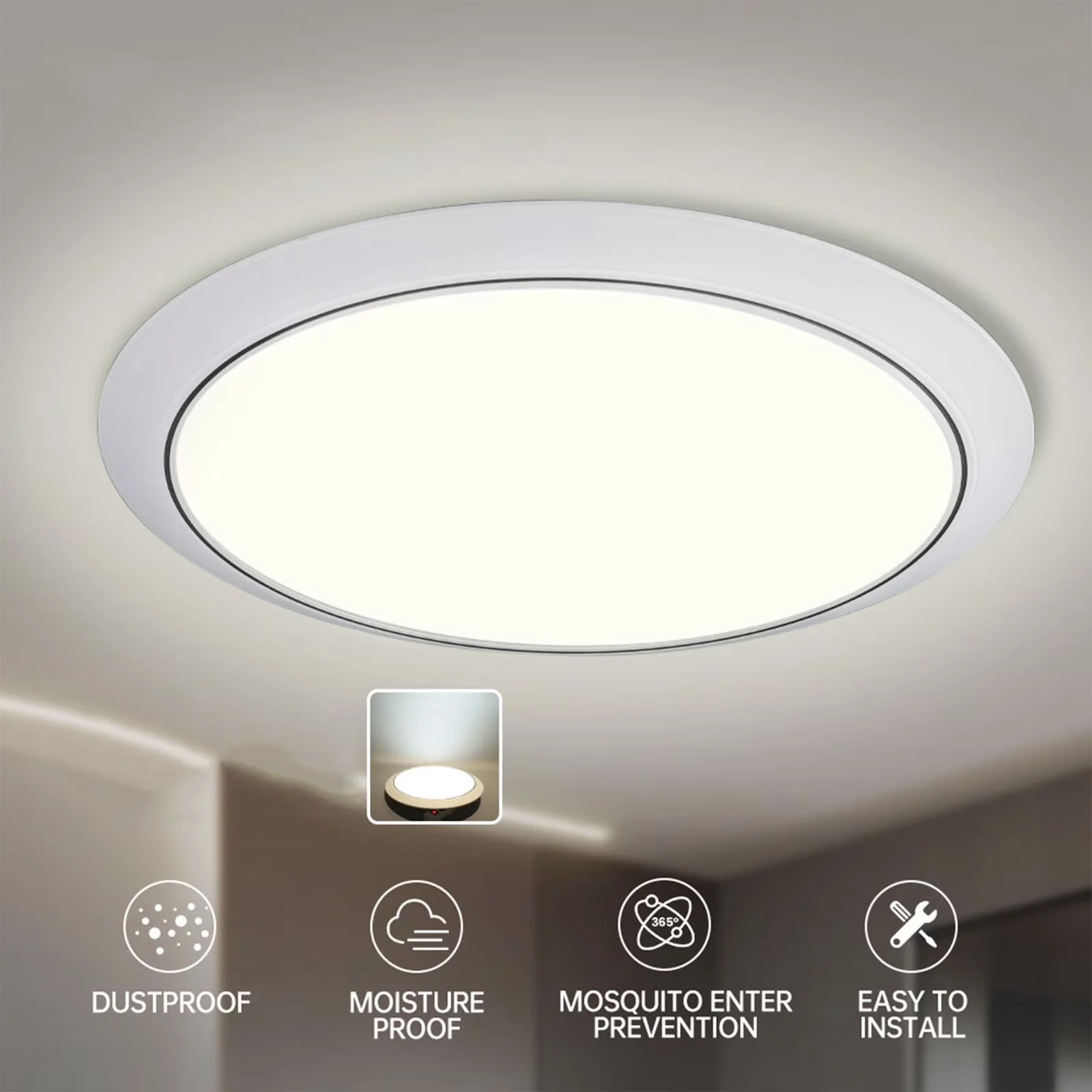 Ceiling Lights Fixture Compact with LED, 24W - Black Plastic for Indoor, Outdoor Model A44E27
