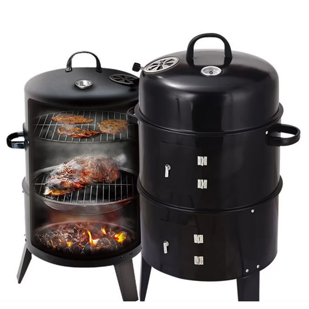 Essential Smoker with Portable, 16" Outdoor 3-in-1 Charcoal Grill - Steel Model A00AFA