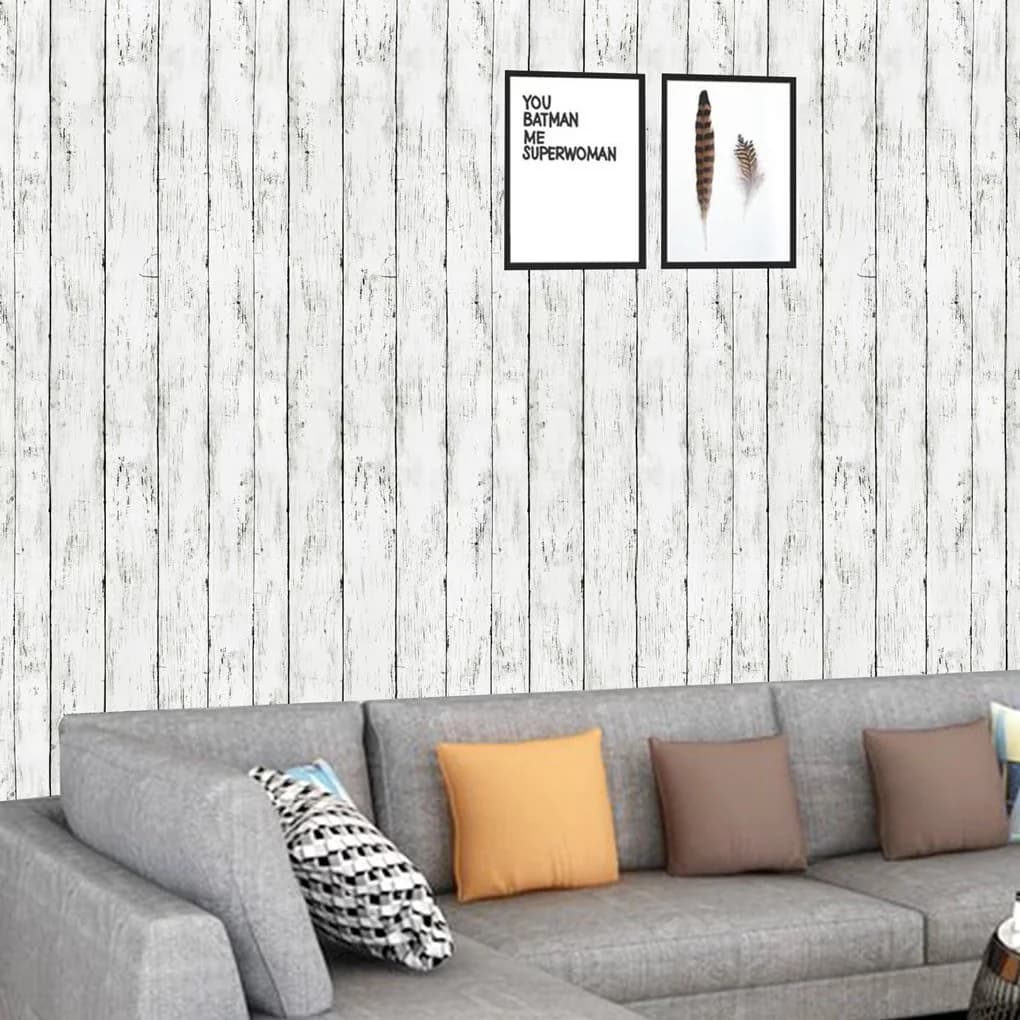 Premium Wallpaper Wall Decals Wall Covering with Easy To Clean, Waterproof, Wood Contact Paper White - Pvc 17" x 120" Model 8D9C9C