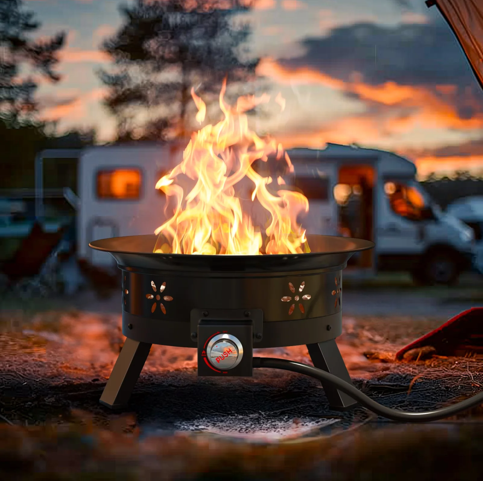 Durable Outdoor Heating with 58000 BTU, Portable, Grill - Iron + Stainless Steel + Cold Rolled Plate Black Model 107F2E