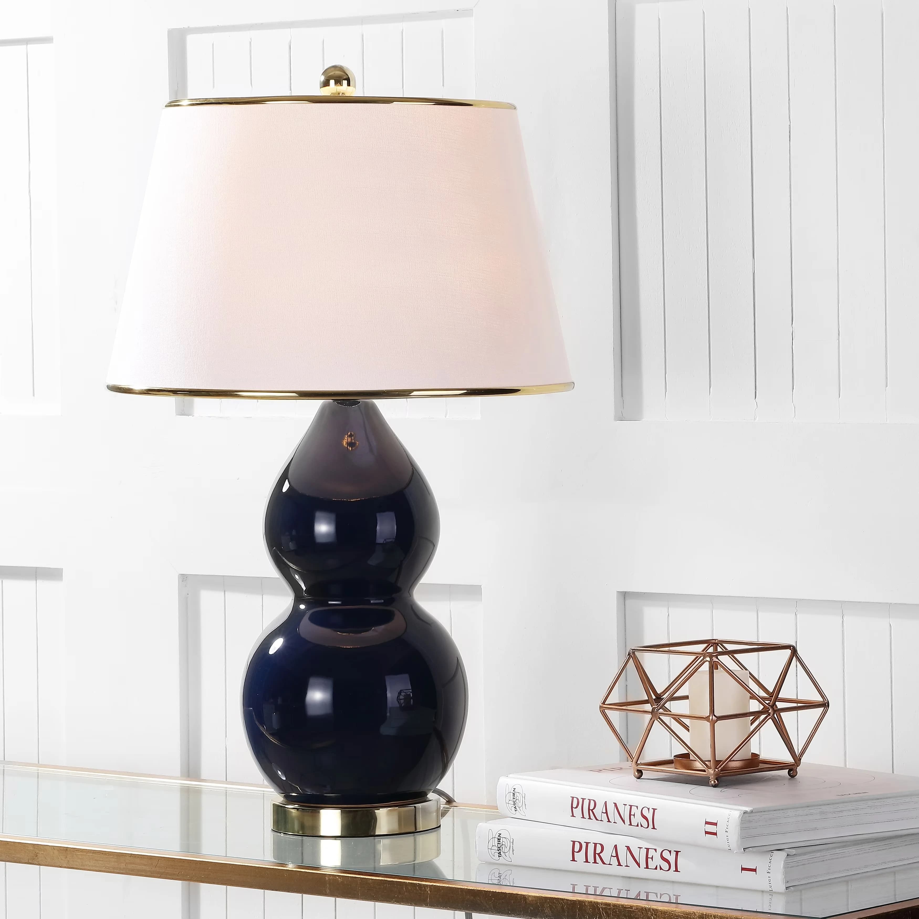 Reliable Lamp Set with LED, Transitional, 16"x16"x26.5" - Blue Ceramic And Metal Model 3E5B6D