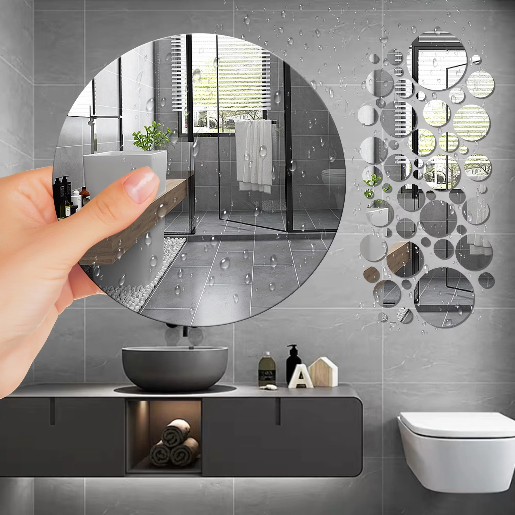 Durable Wallpaper Wall Decals Wall Covering with Flexible, 50pcs 3D Mirror Stickers, Smooth surface and edge, safe to use - Acrylic... Model 04E473