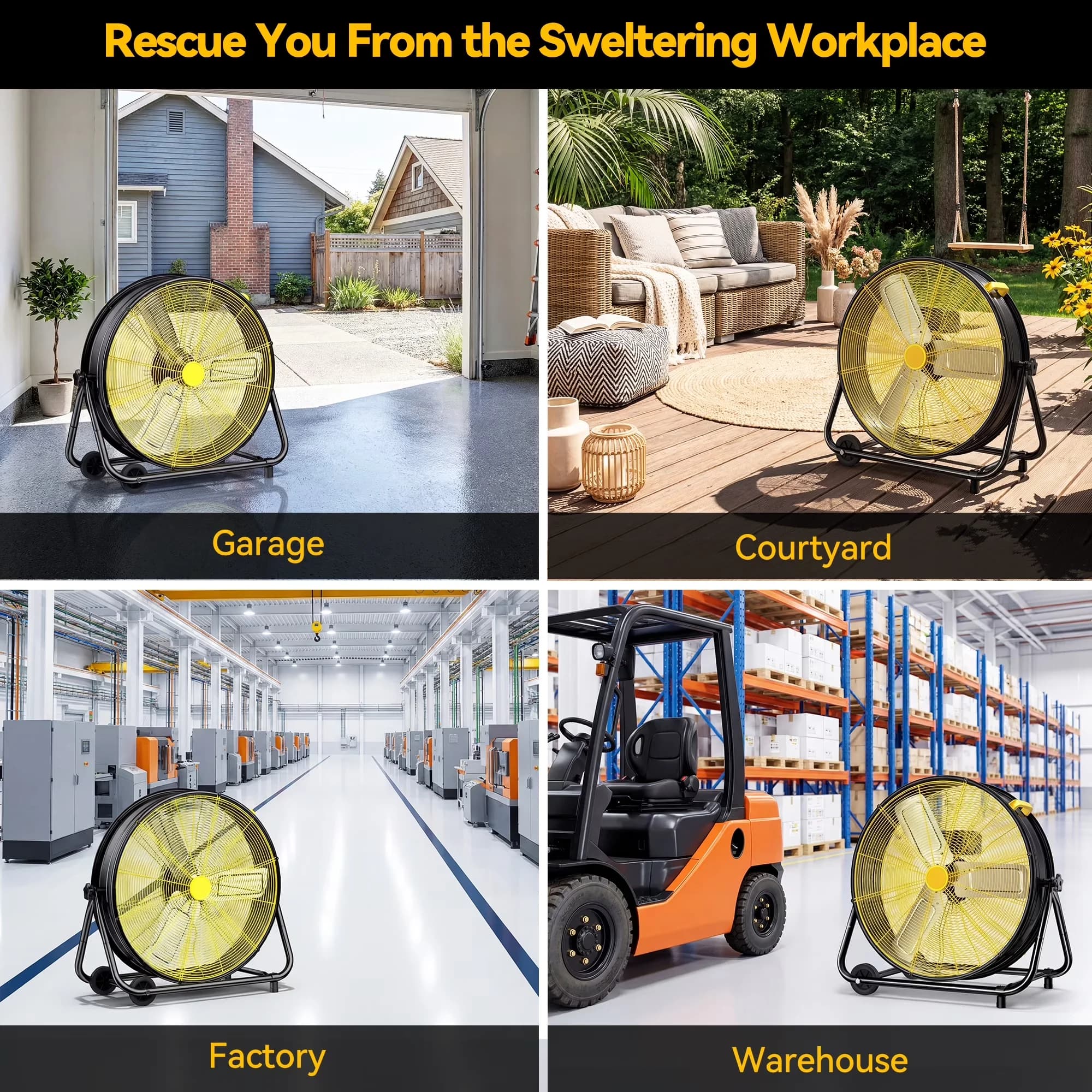 Fans In Cooling Quality with Adjustable Height, 24 inch Industrial Drum Fan - Metal for Outdoor, Patio Model 4D38B1