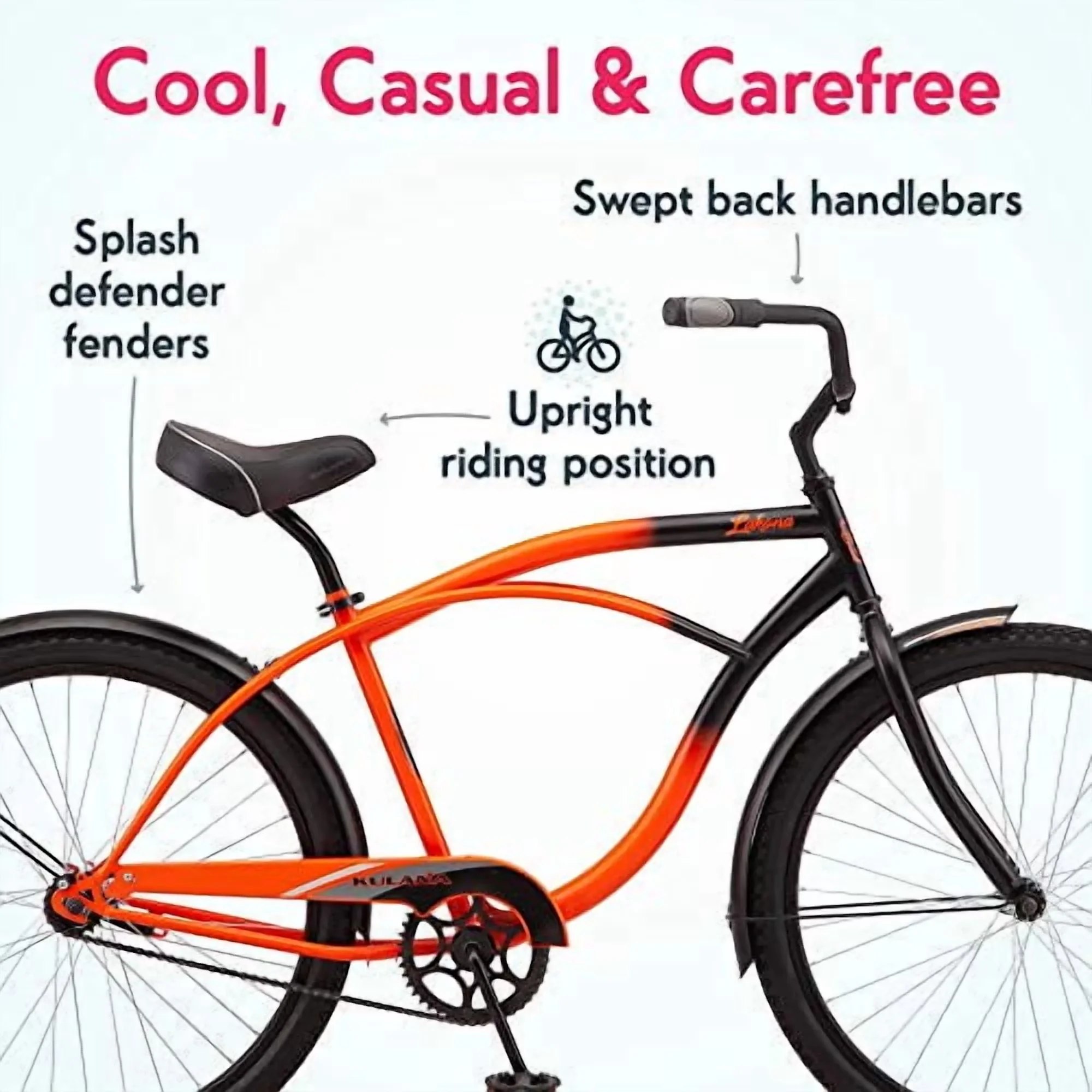 Cruiser Bike Quality with Adjustable Seat Height, 26 In. Wheels - Orange/Black Model AAA7A5