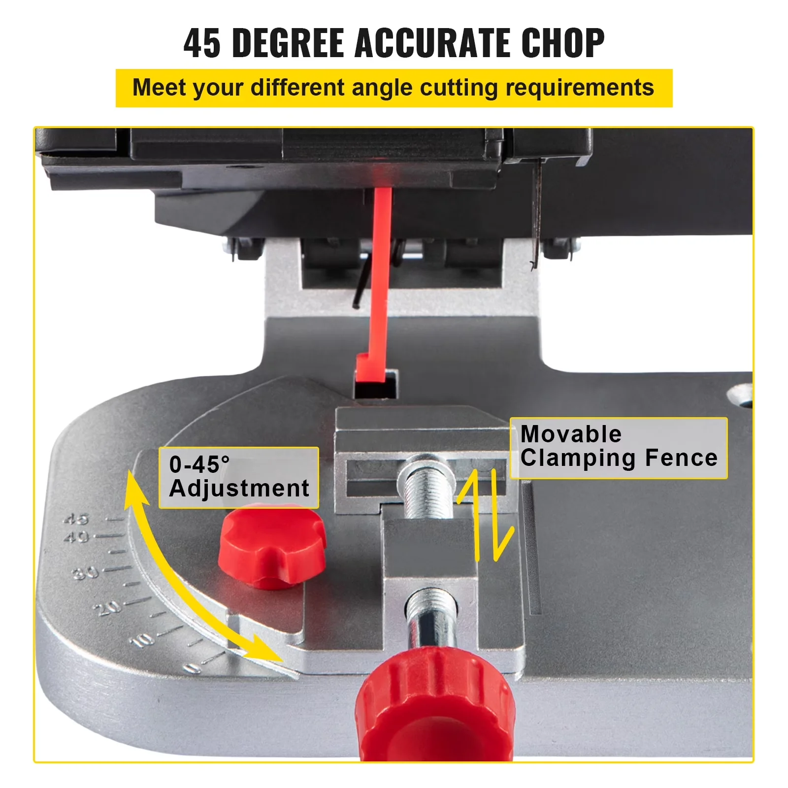 Efficient Power Saw with Adjustable, Compact Benchtop Design, 0-45° Adjustable Scale - Black Model E587F4