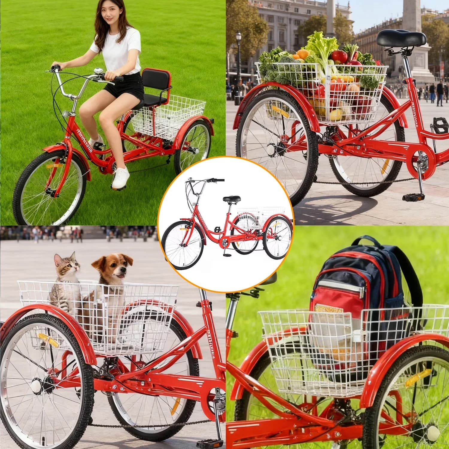 Sleek Cruiser Bike with Adjustable Seat, Adjustable Handlebar Height - Red Model 8F73D7