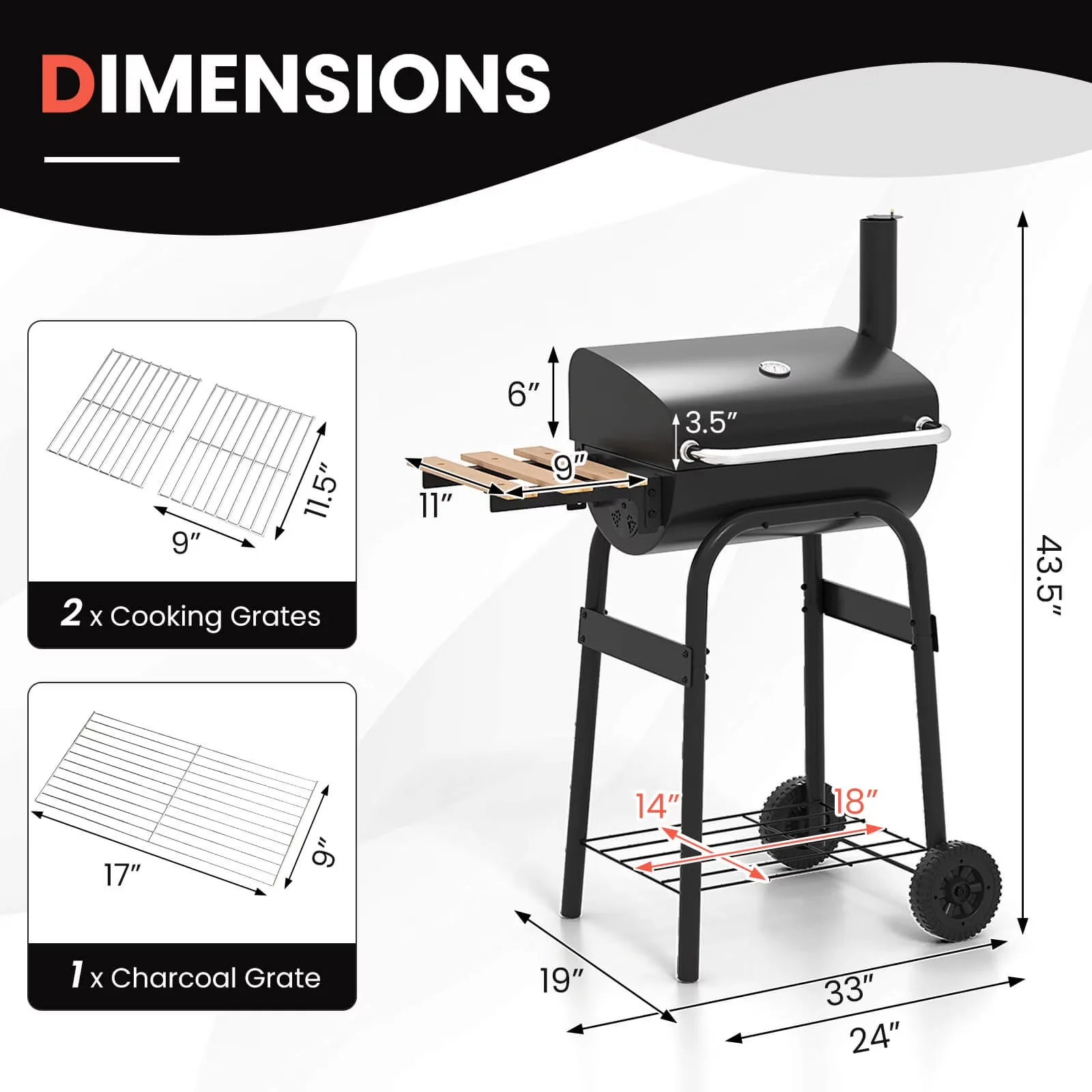 Charcoal Grill Quality with Portable, Barrel - Metal, Stainless Steel, Beech Wood Model 01B8CD