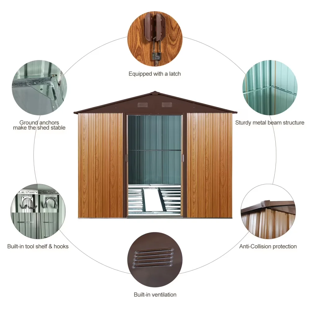 Premium Shed with Waterproof, Tool Storage - Coffee Color Iron for Garden, Patio Model 6743AB