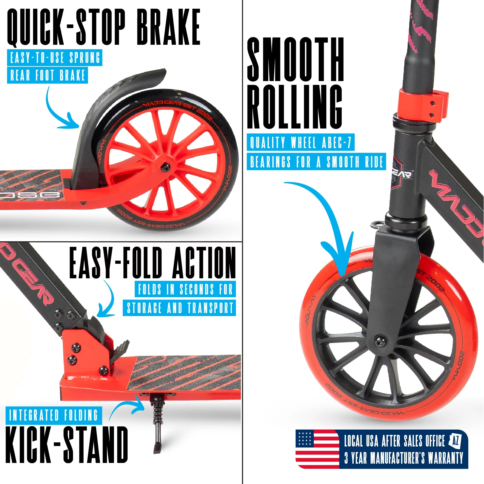 Scooter Professional with Foldable, ECLIPSE 200 RED, Eclipse Commuter 200mm Wheels - Steel Red Model 9700A6