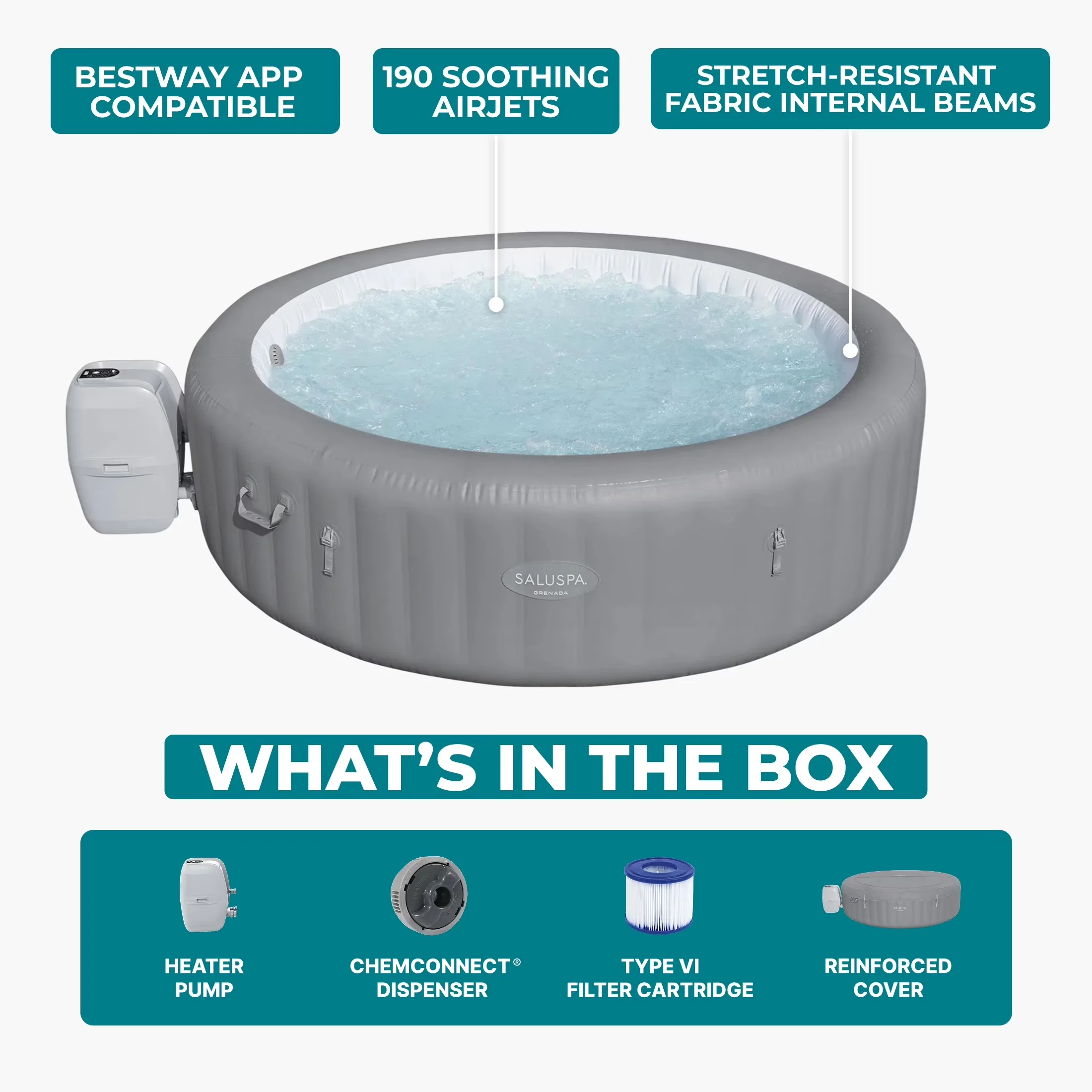 Durable Hot Tub with Inflatable, Size: 93 in. x 28 in. (2.36 m x 71 cm) - Model 44B166