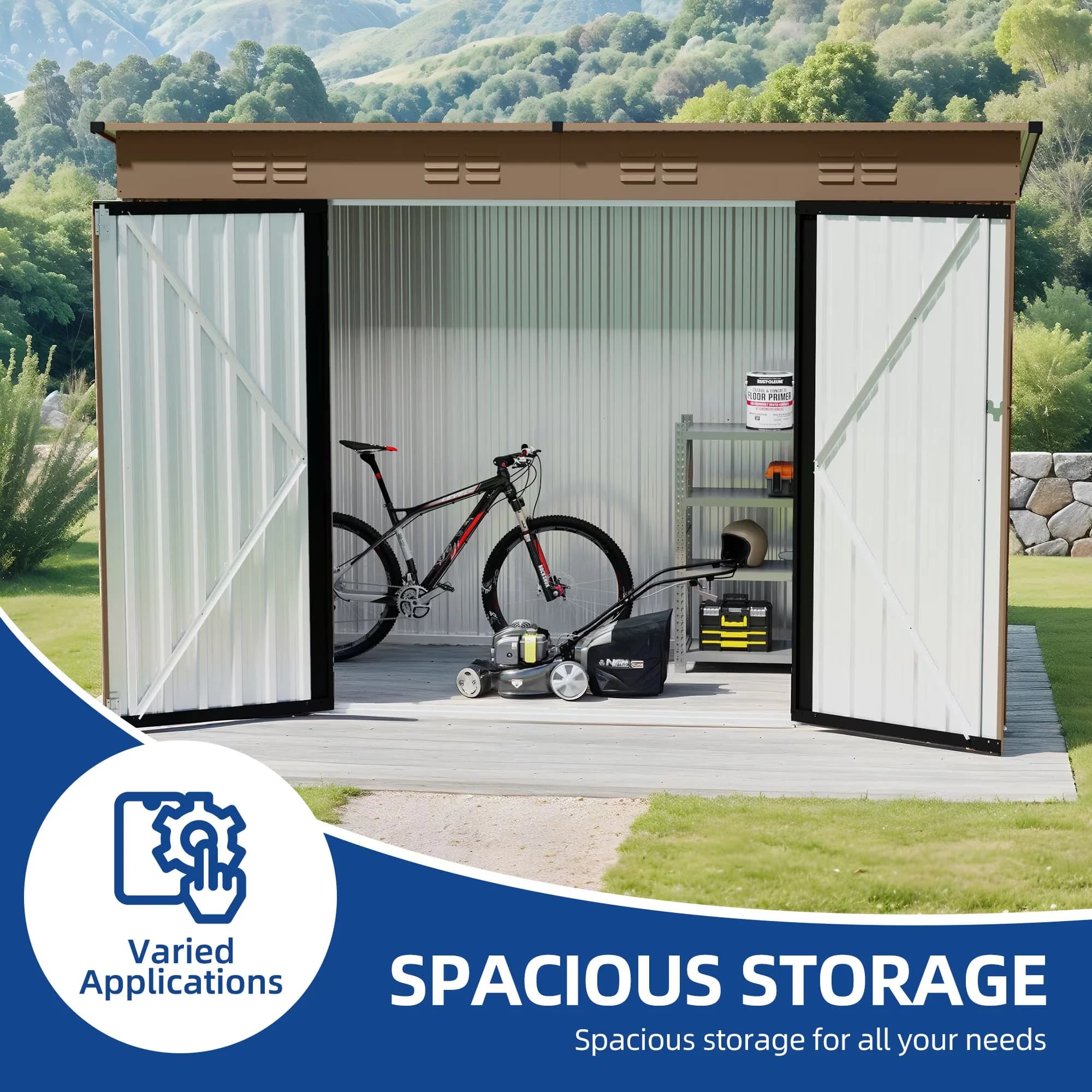 Premium Shed with Insulated, and Sloped Roof, Ventilation - Metal Brown for Outdoor Model 391523