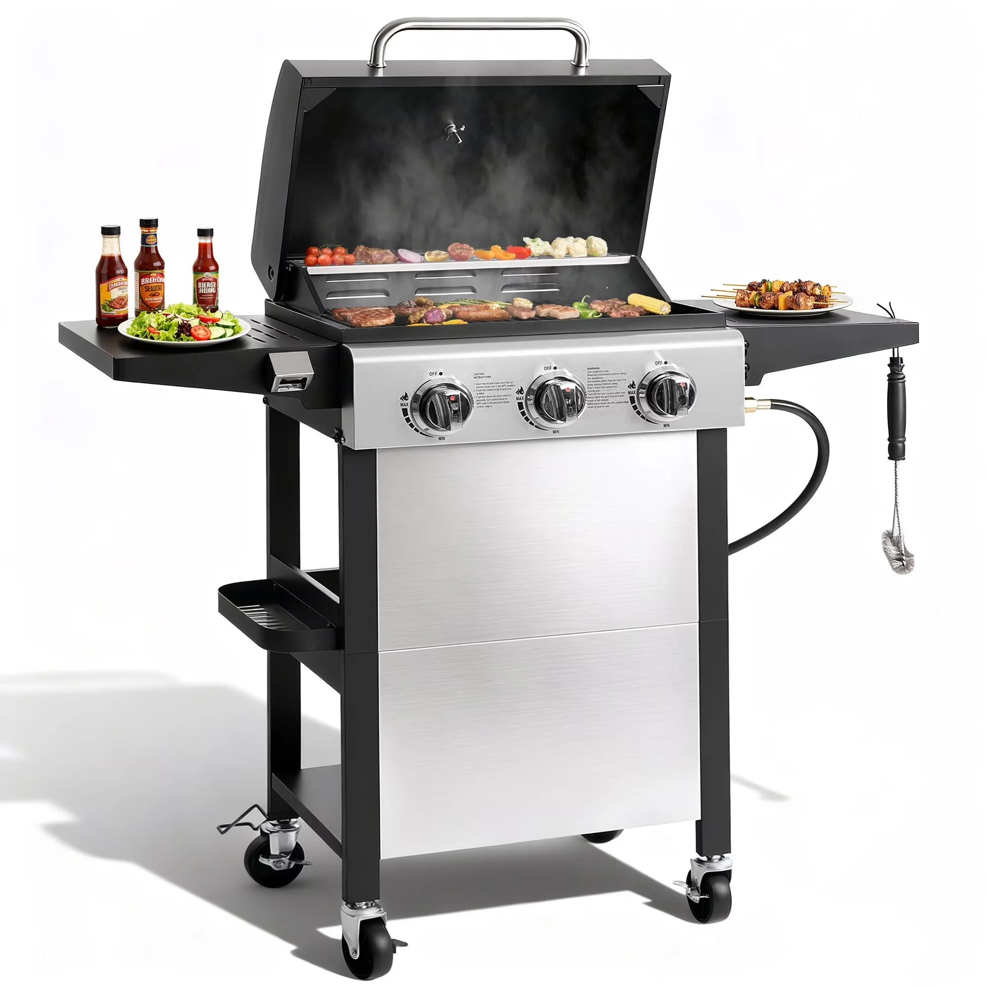 Gas Grill Reliable with 30000 BTU, Portable, Heat Thermometer - Stainless Steel, Steel Model F257ED