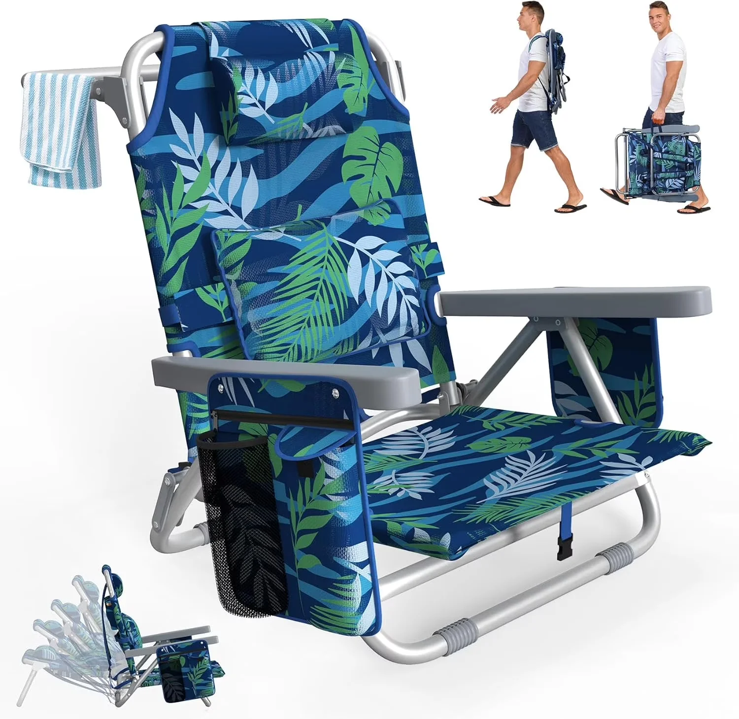 Beach Chair Sleek with Rust Resistant, Water-Resistant - Aluminum Coated Iron Pipe, 600D Oxford Waterproof Fabric for Camping, Travel Model 121560