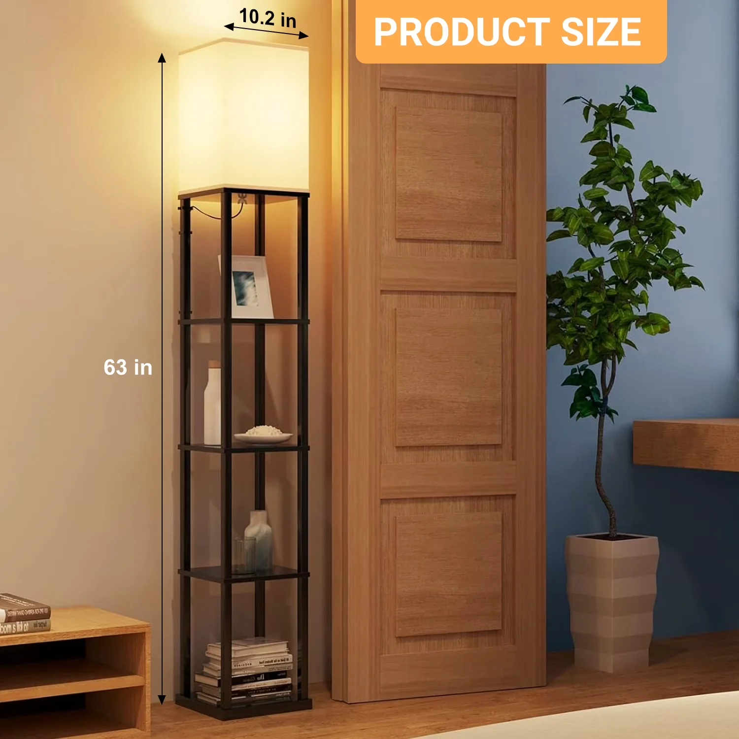 Premium Lamp with LED, Shelf Lamps, Modern - Black Fabric Floor - Heavy Duty Model 438CB9