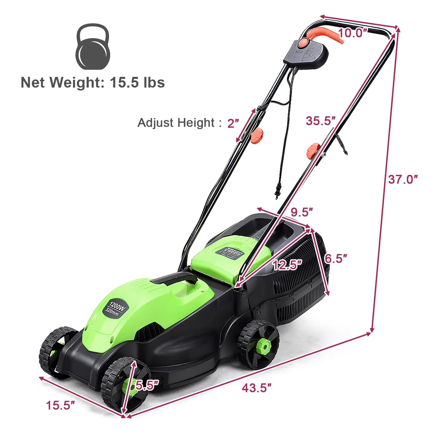 Innovative Push Mower with Adjustable Handle Bar, Folding Handle for Garden - Model 8F9E4C