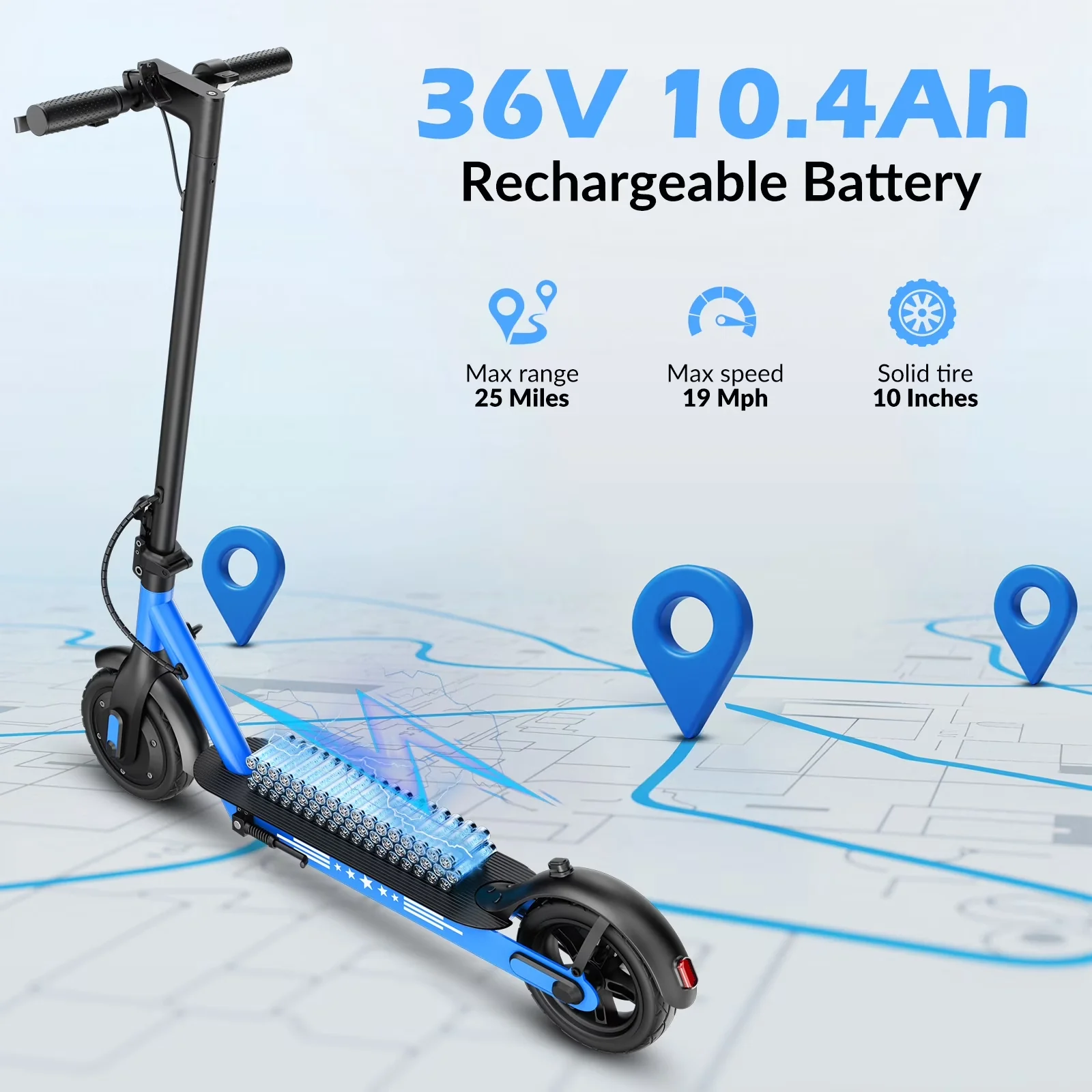 Versatile Scooter with 350W, Portable, Electric - Aluminum Blue - Durable Build Model 9ADD75