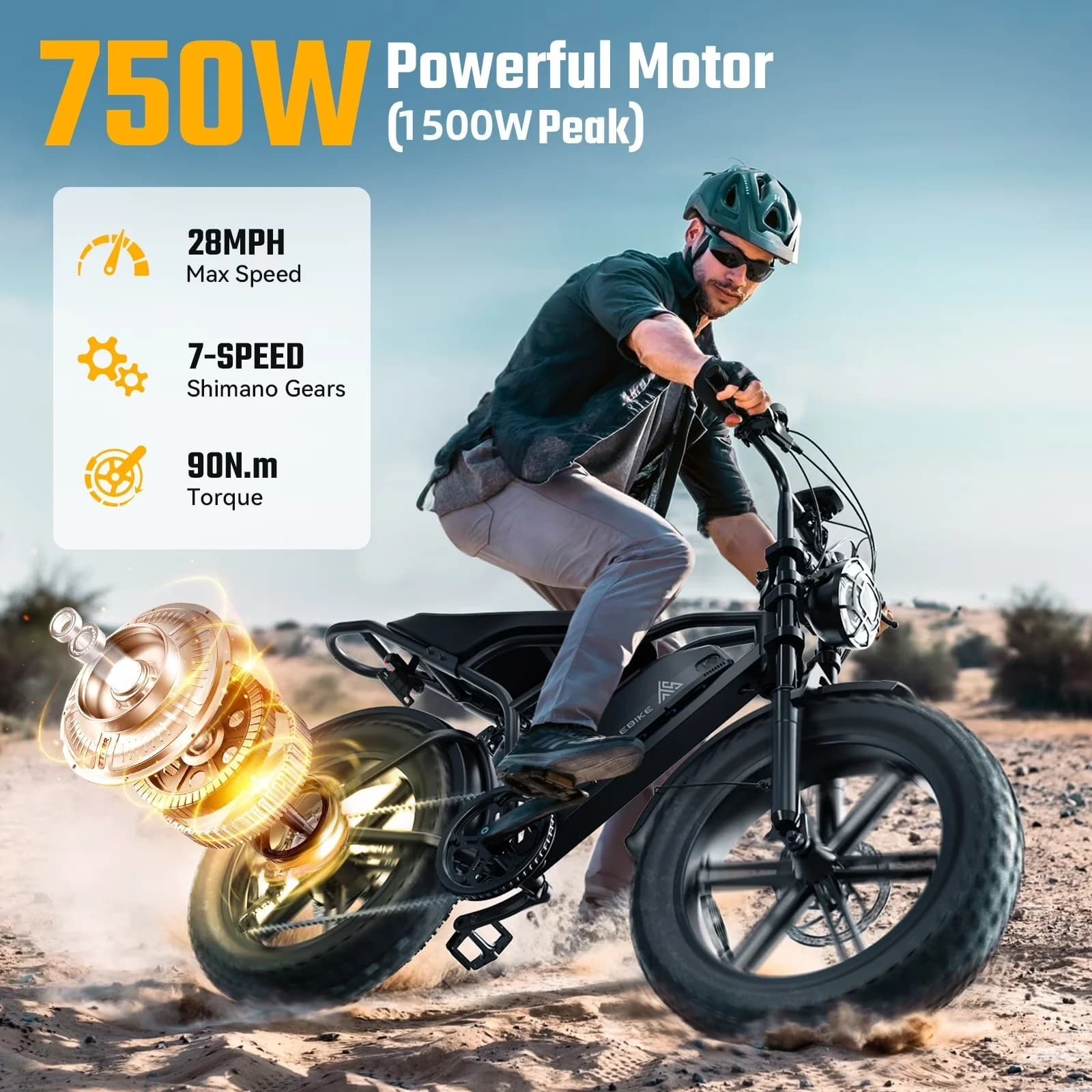 Versatile Electric Bike with 750W, 48V, Adjustable Speed - Black - Commercial Quality Model CFFECA