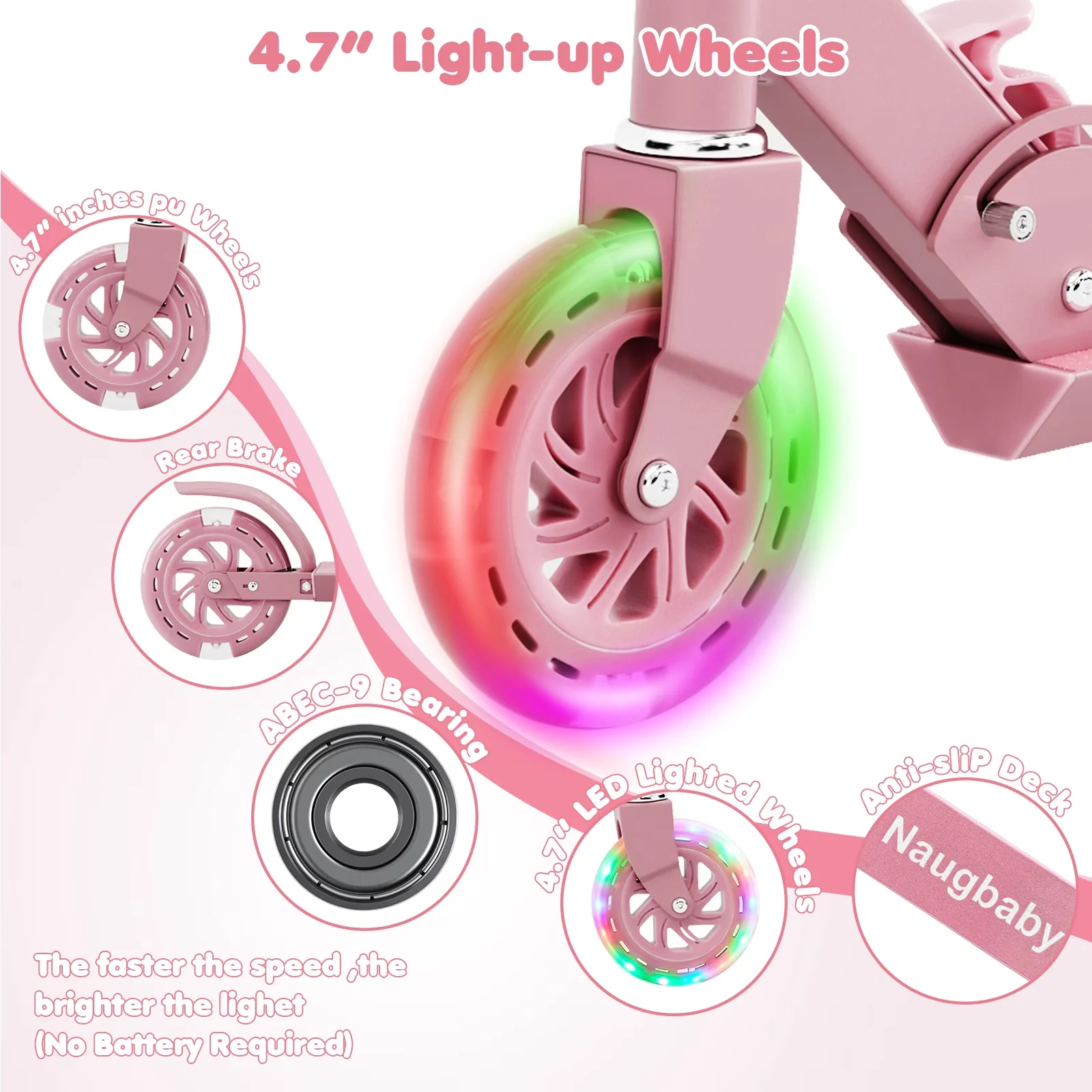 Versatile Scooter with LED, Portable, Compact - Iron, Pu Pink Kick for Everyday Use Model F2DABB