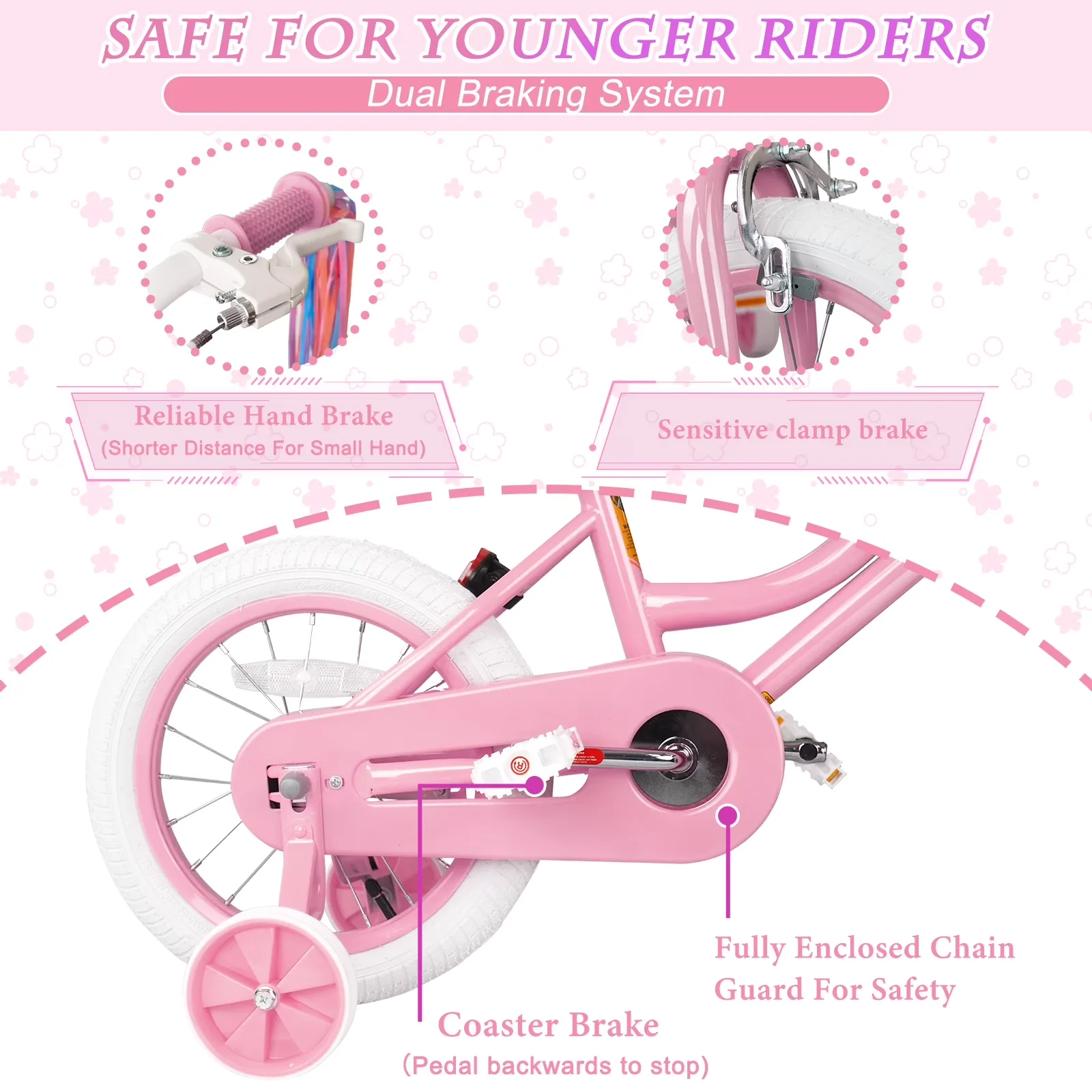 Professional Kids Bike with Adjustable Seat Height, Girls - Pink 3-9 - Sleek Profile Model 5DB455