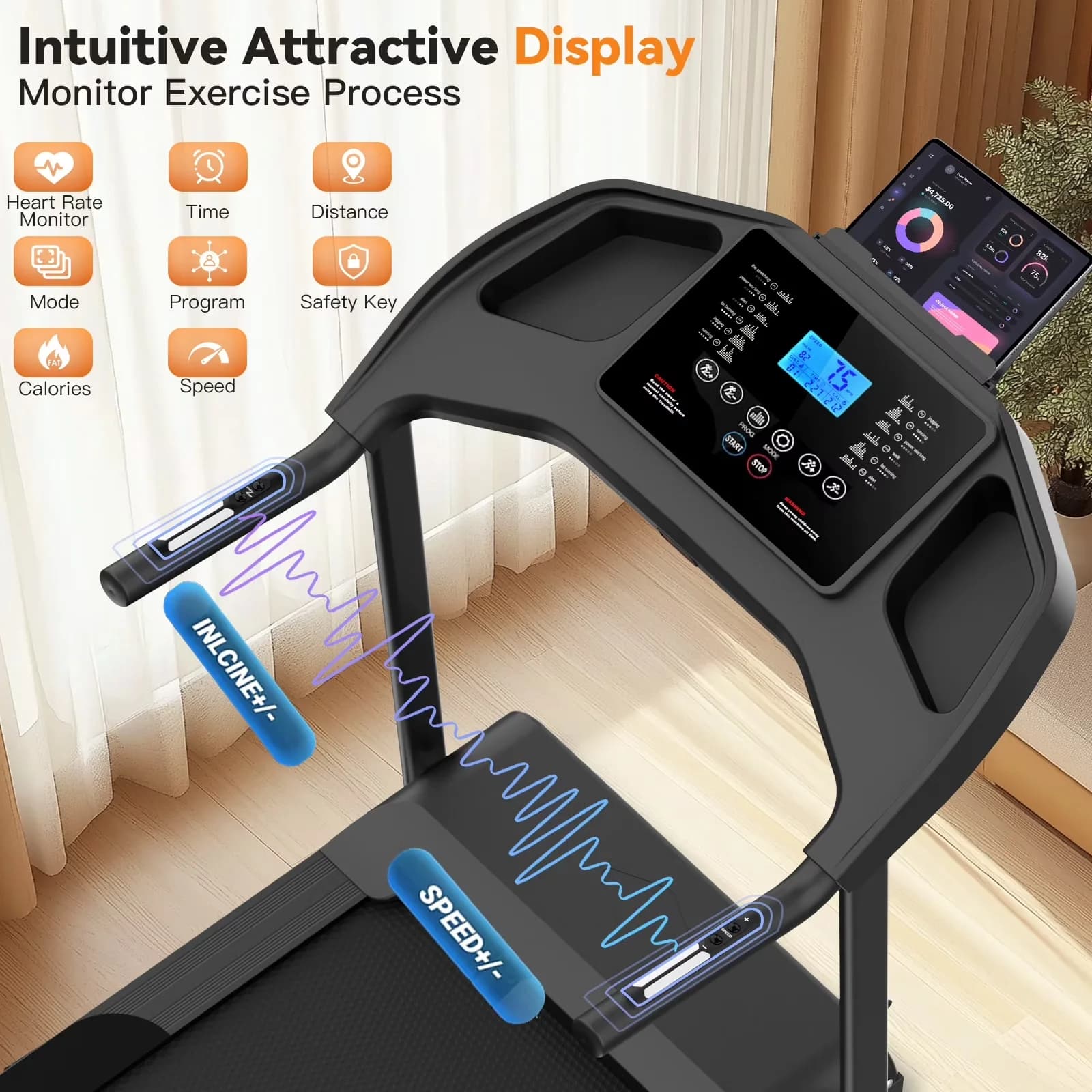 Premium Home Gym with Has Wheels, Digital Display, 4.5HP Folding Treadmill for Home - Model 309C0E