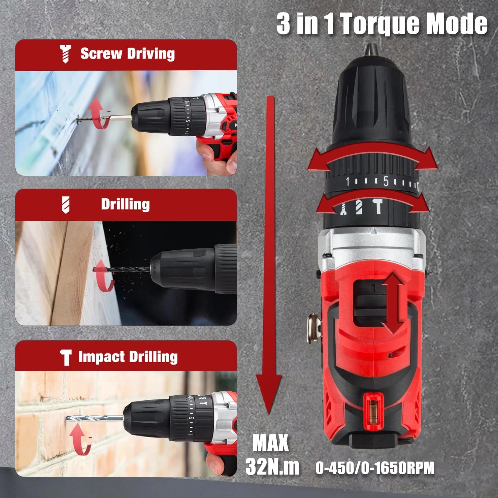 Drills Driver Versatile with Battery, 20V, Cordless Drill Set - Contemporary Style Model 1D8360